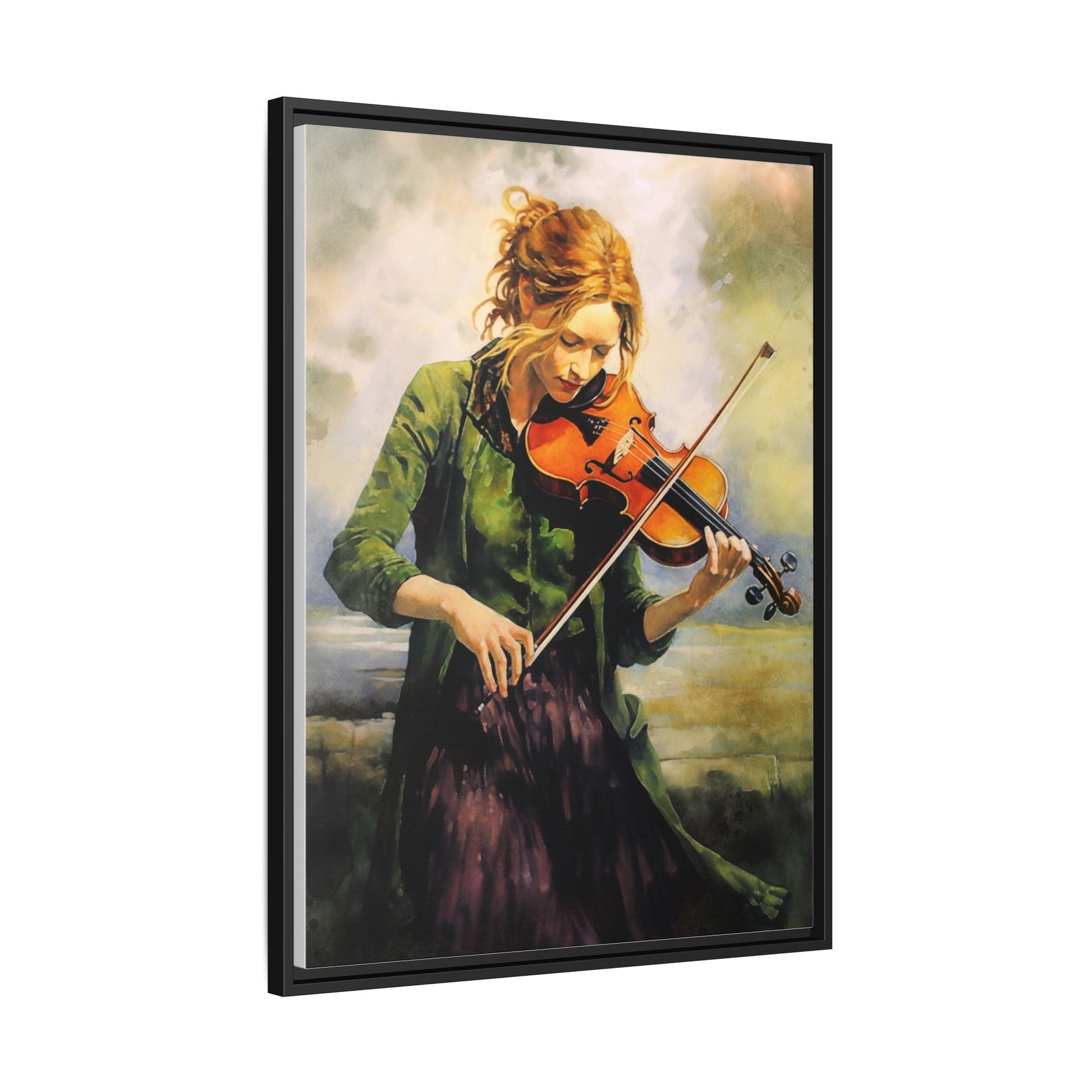 Young Girl with Fiddle wall art featuring a young musician playing the fiddle, printed on high-quality canvas for timeless and elegant décor.