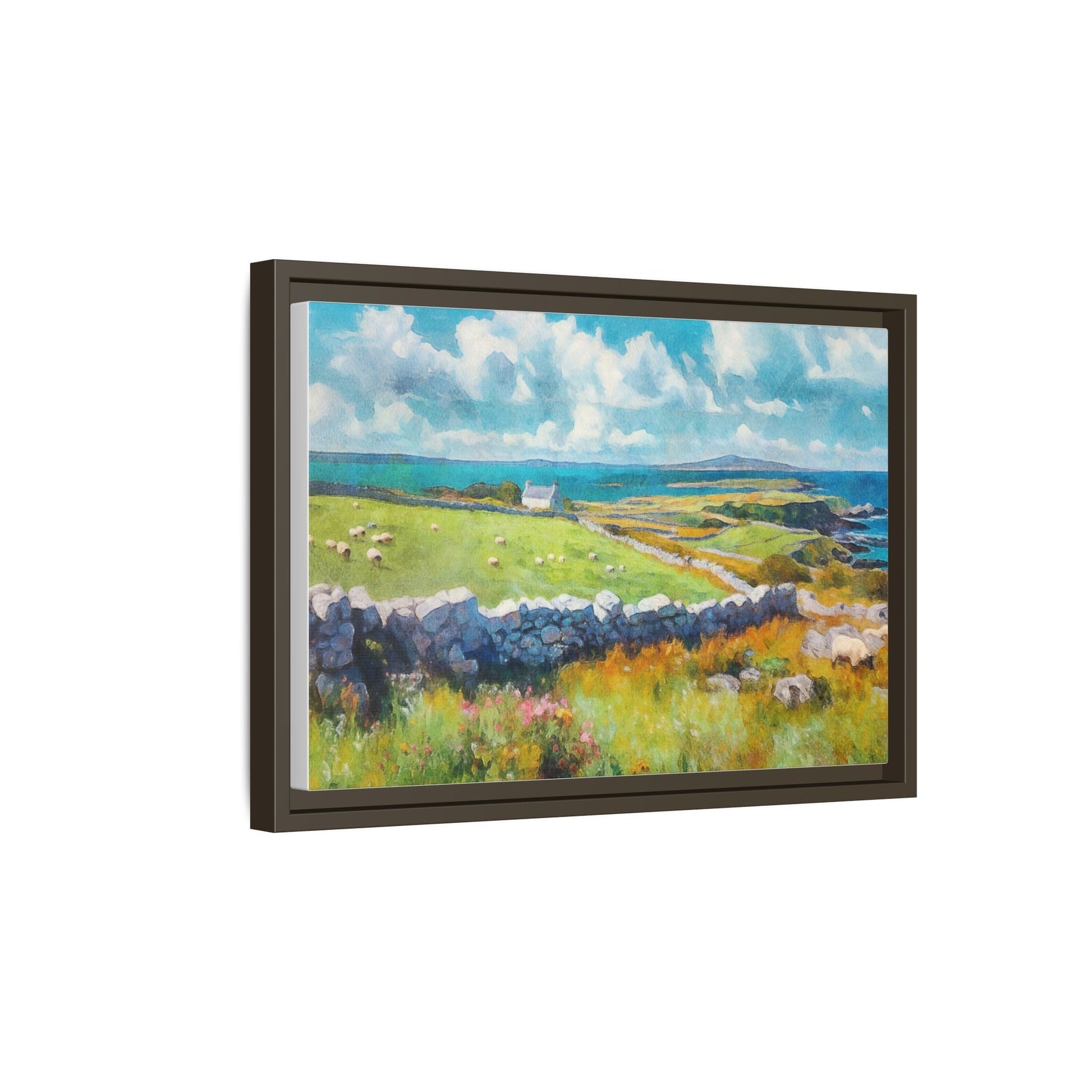 Far Flung Shores W.COL wall art featuring a serene coastal landscape, printed on high-quality canvas with a premium pinewood frame.