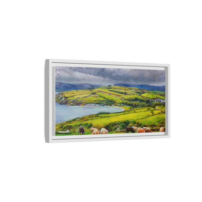 Cushendon Hills wall art showcasing rolling hills and scenic Irish landscapes, framed in high-quality materials for an elegant look.