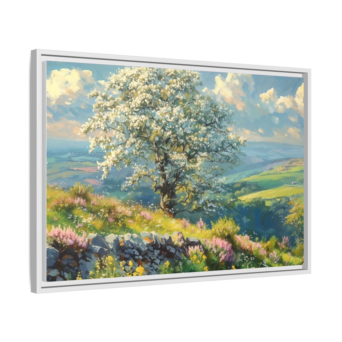 Whitethorn in Bloom wall art featuring a vibrant scene of blooming whitethorn trees, printed on high-quality canvas for a natural and timeless décor.