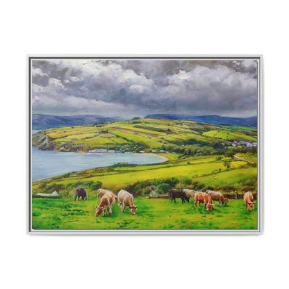 Cushendon Hills wall art showcasing rolling hills and scenic Irish landscapes, framed in high-quality materials for an elegant look.