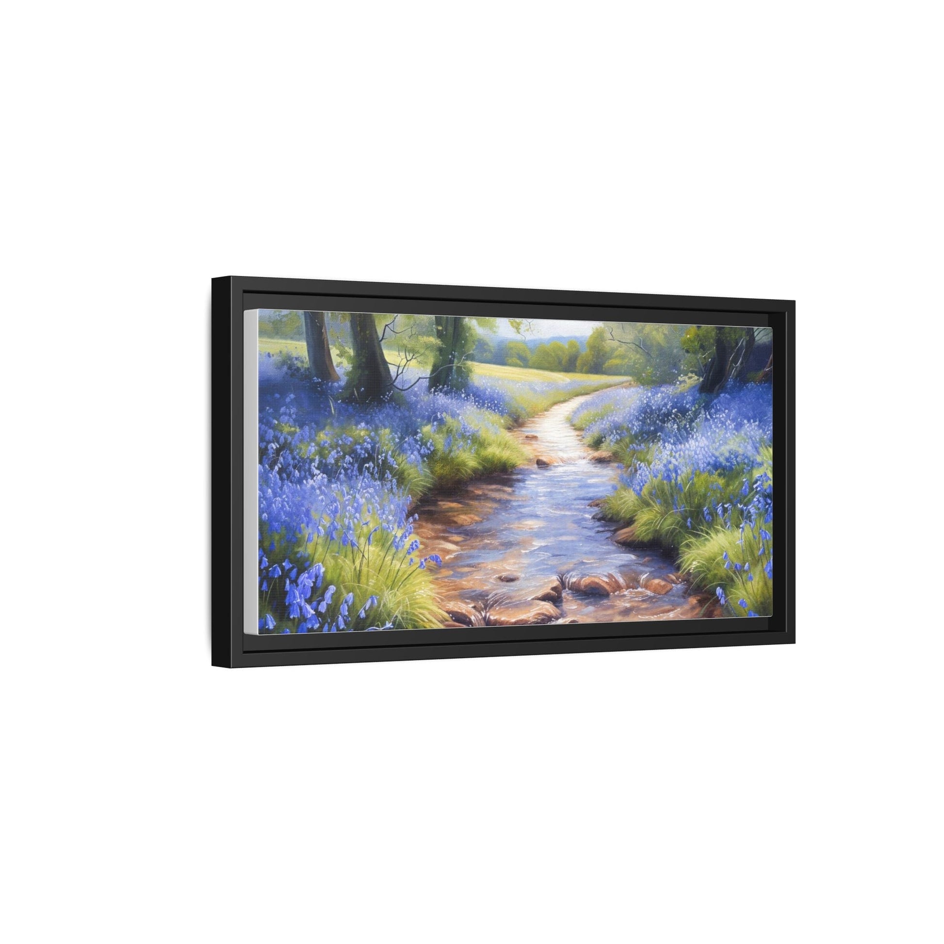 Bluebell Stream Wall Art - Serene Nature Landscape Canvas Print