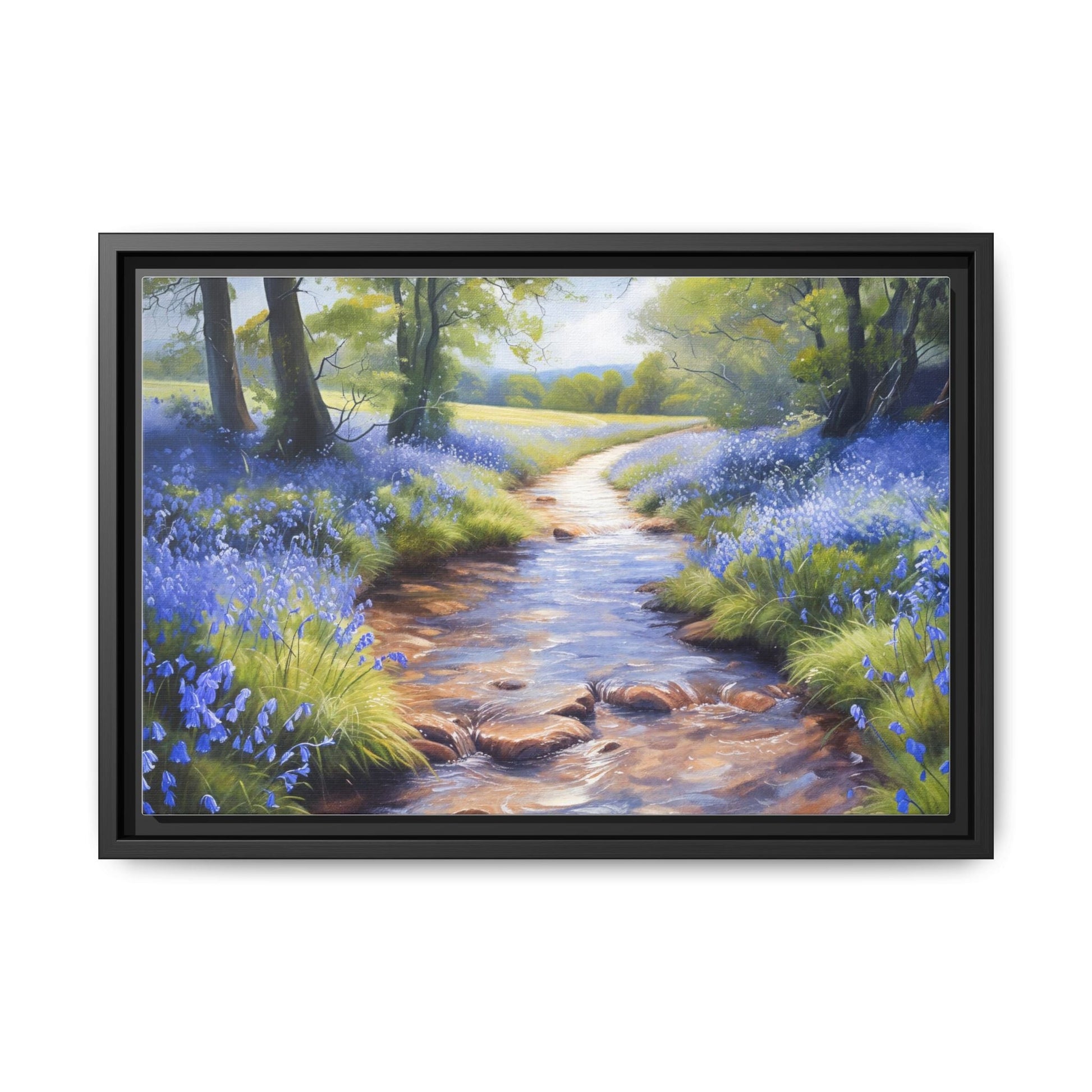 Bluebell Stream Wall Art - Serene Nature Landscape Canvas Print