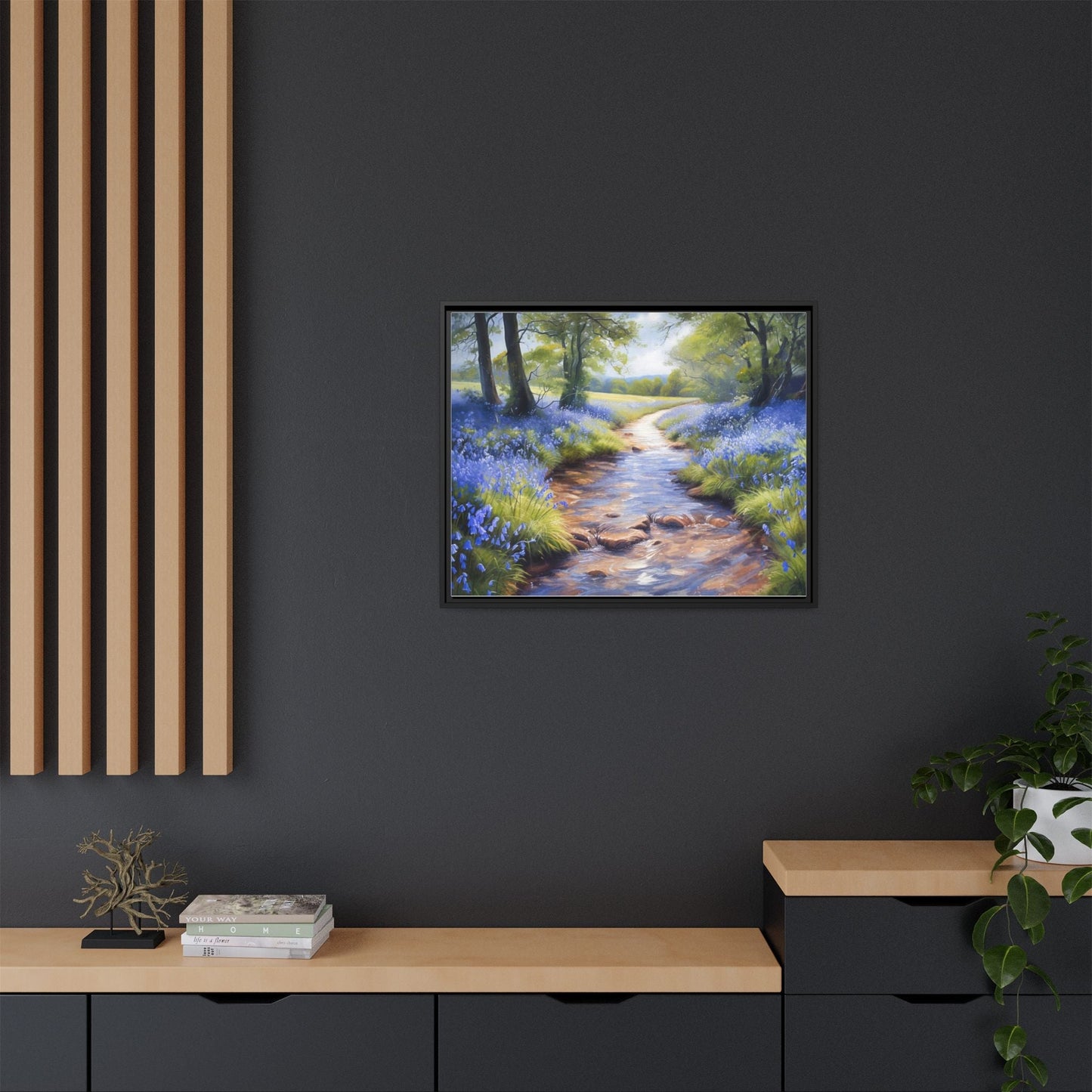 Bluebell Stream Wall Art - Serene Nature Landscape Canvas Print