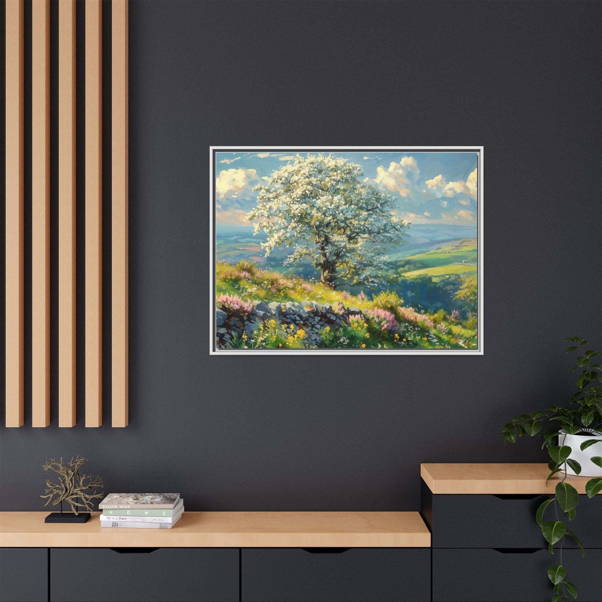 Whitethorn in Bloom wall art featuring a vibrant scene of blooming whitethorn trees, printed on high-quality canvas for a natural and timeless décor.