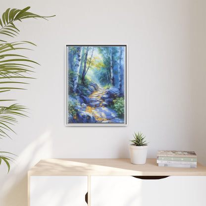 Blue Forest Path II wall art featuring a tranquil forest scene with a serene blue-toned path, printed on high-quality canvas for timeless décor.