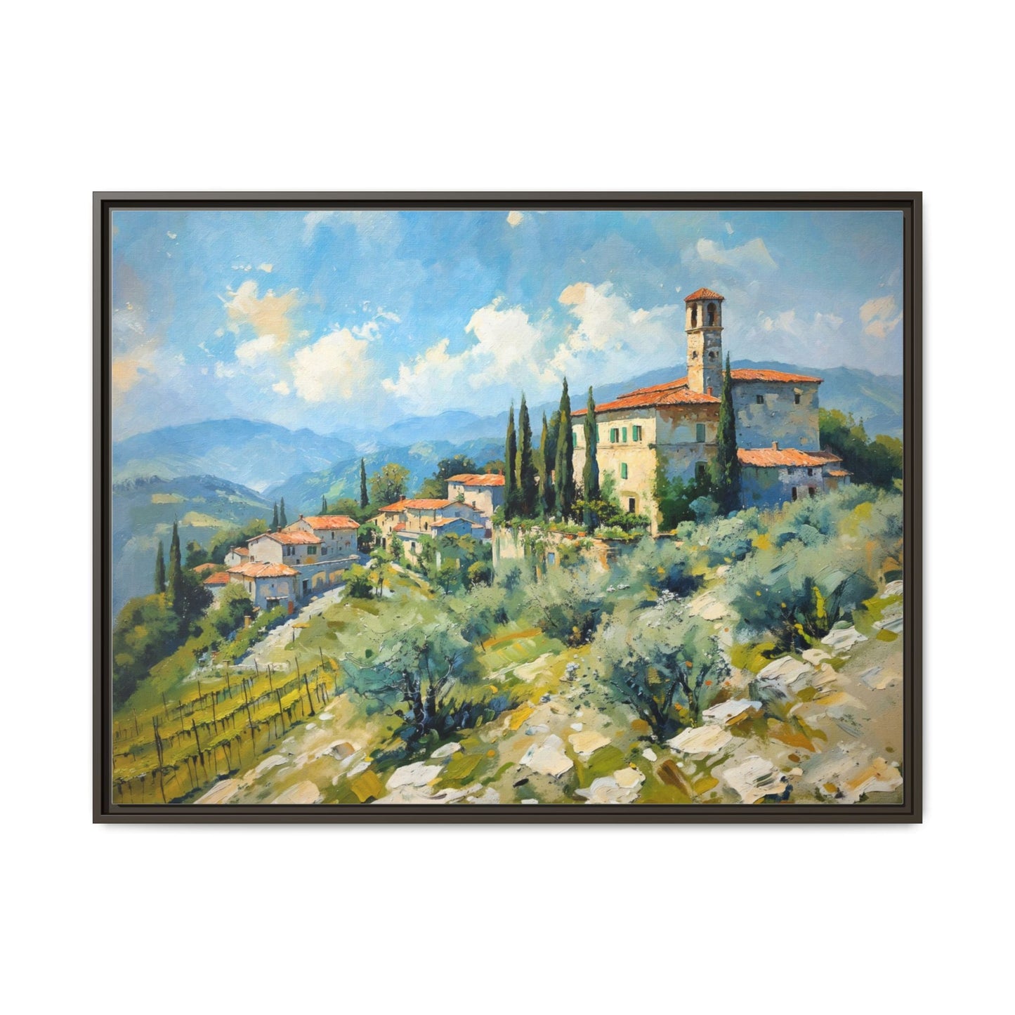 Tuscan Village on Hill - Captivating Italian Landscape Canvas Print for Timeless Home Décor