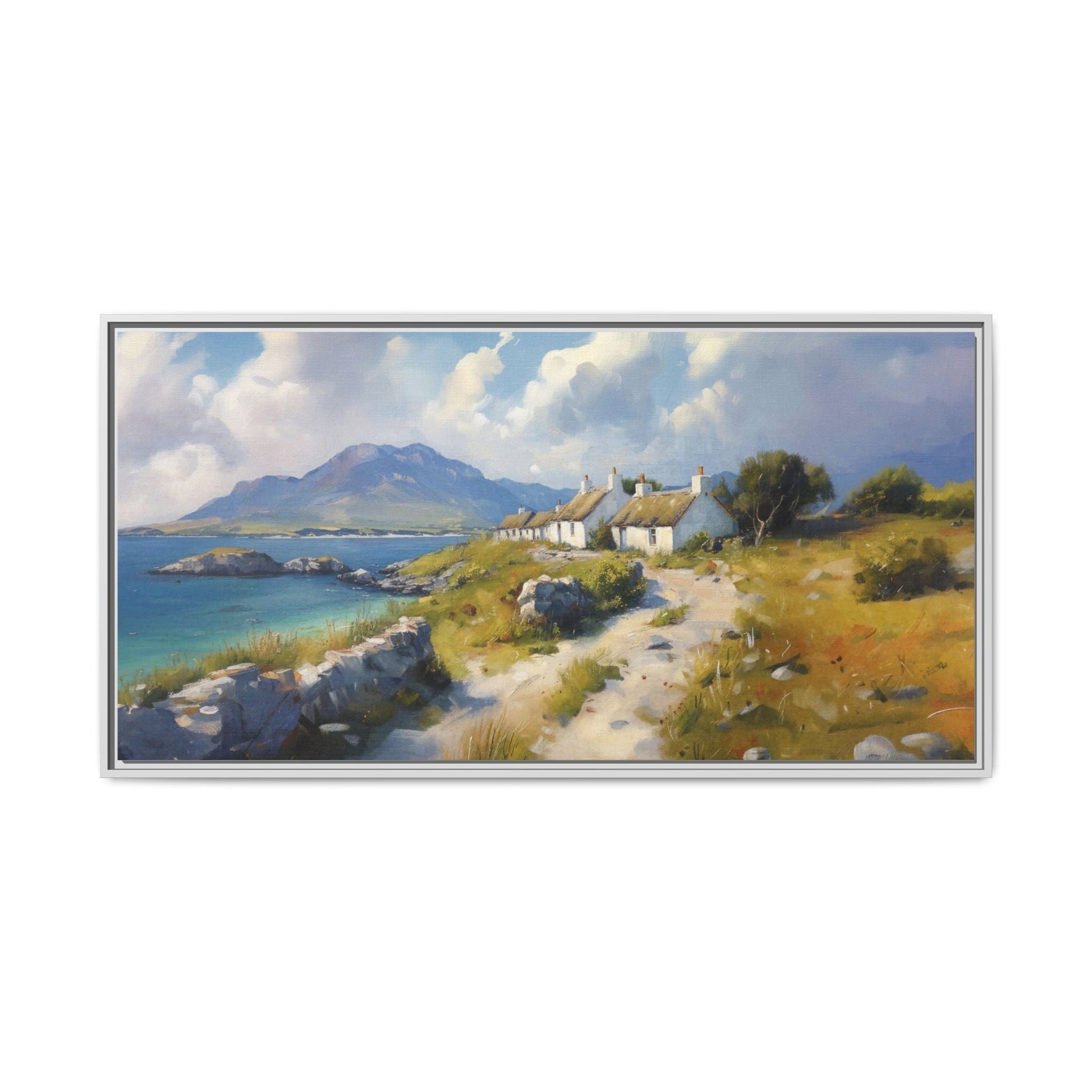 Blustery Day wall art featuring a dramatic wind-swept landscape in a pinewood frame.