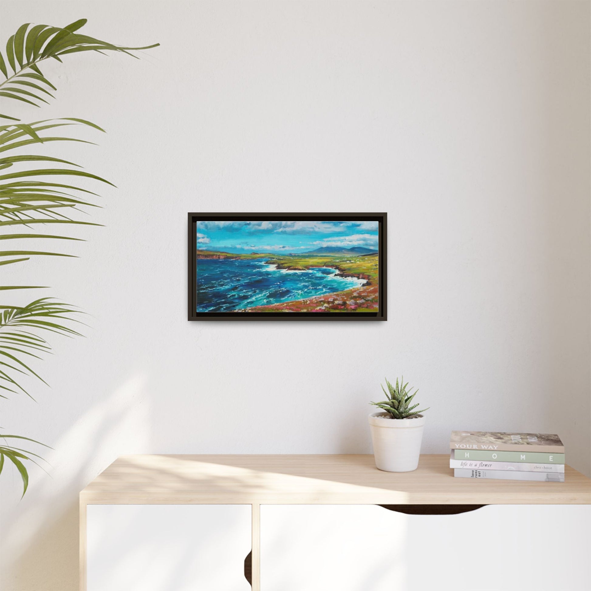 Dingle Peninsula wall art featuring a scenic view of Ireland's rugged coastline, printed on high-quality canvas with a premium frame.