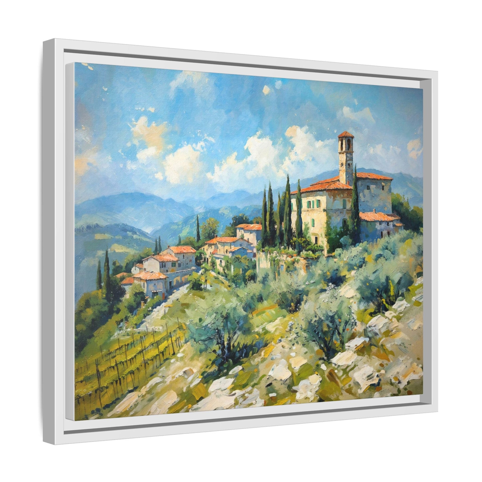 Tuscan Village on Hill - Captivating Italian Landscape Canvas Print for Timeless Home Décor