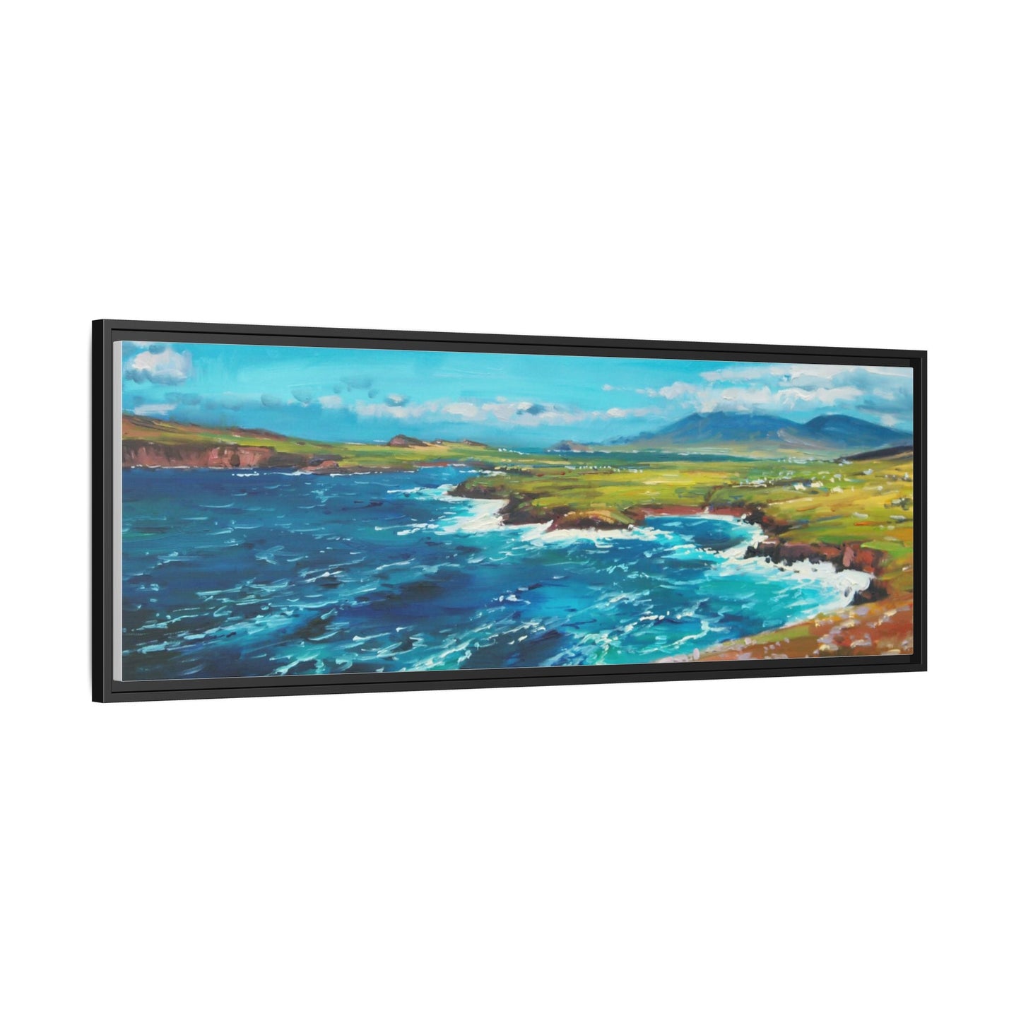 Dingle Peninsula wall art featuring a scenic view of Ireland's rugged coastline, printed on high-quality canvas with a premium frame.