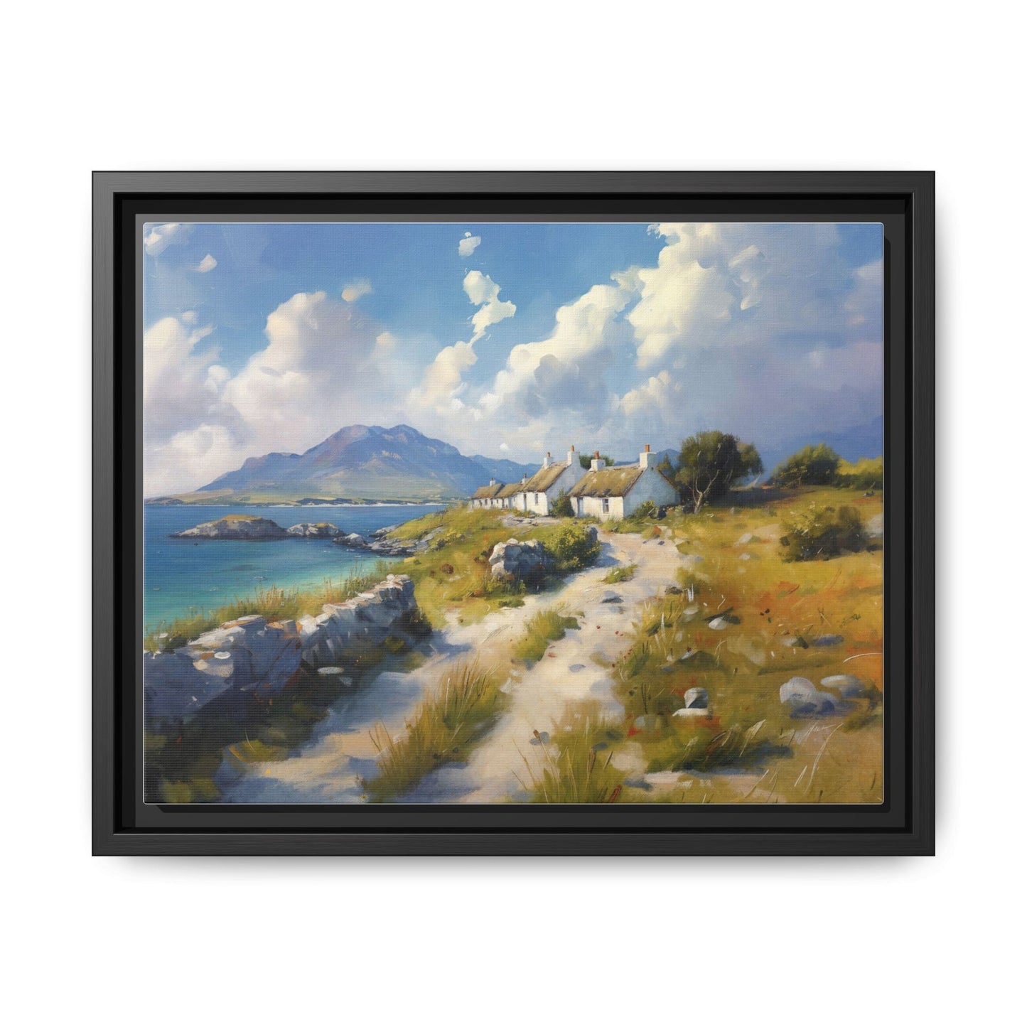 Blustery Day wall art featuring a dramatic wind-swept landscape in a pinewood frame.