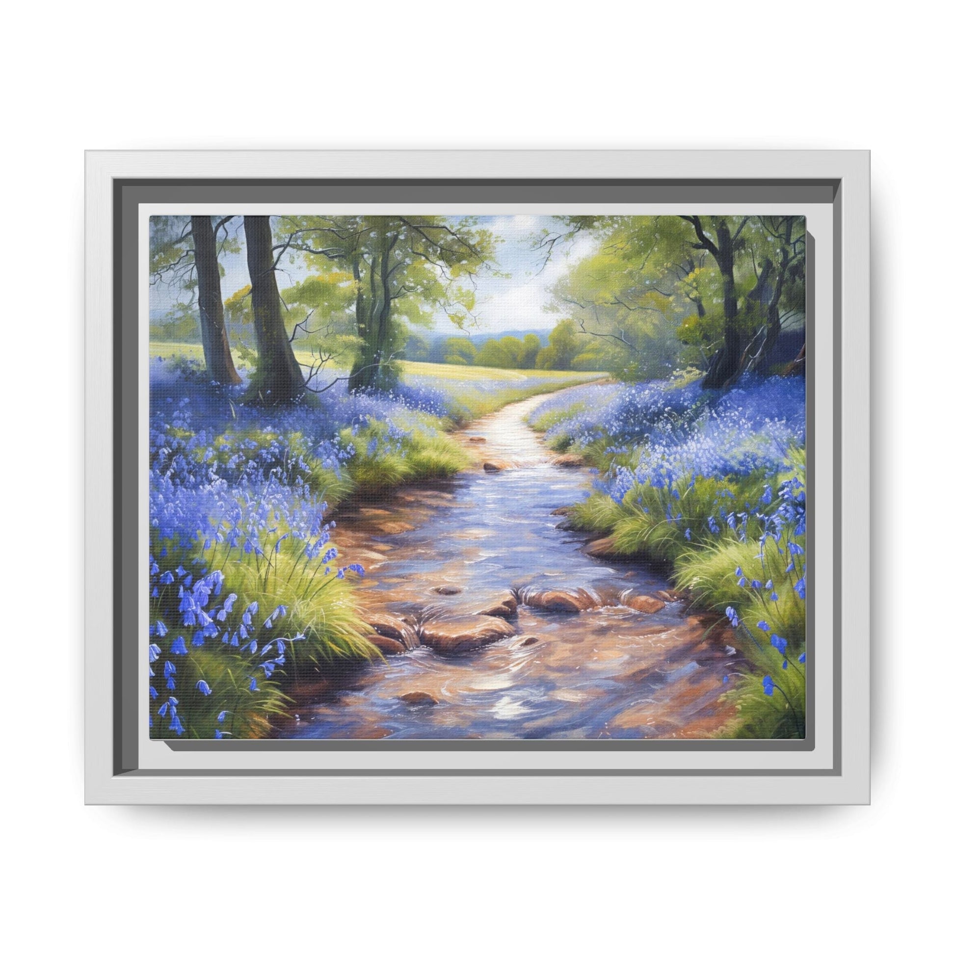 Bluebell Stream Wall Art - Serene Nature Landscape Canvas Print