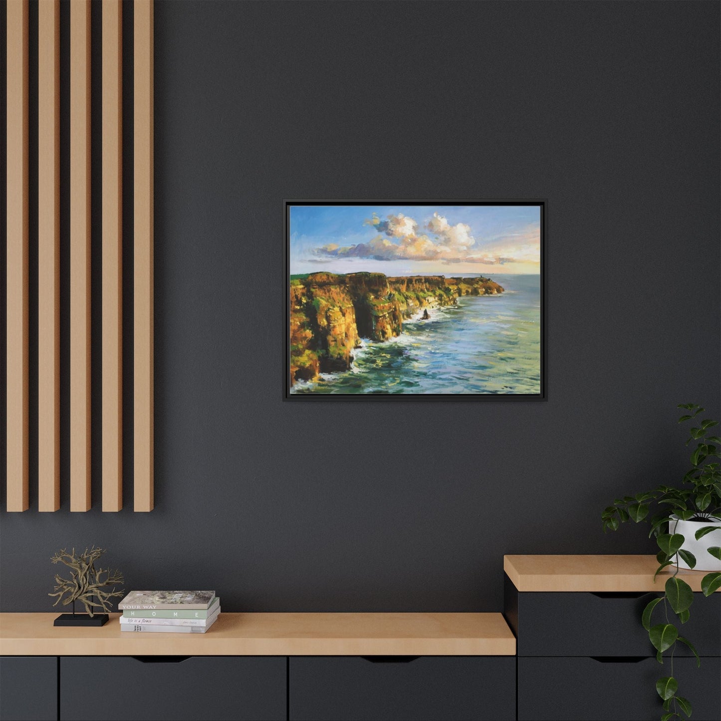 Cliffs of Moher wall art showcasing the dramatic Irish coastline, printed on high-quality canvas to bring natural beauty into your home décor.