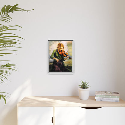 Young Girl with Fiddle wall art featuring a young musician playing the fiddle, printed on high-quality canvas for timeless and elegant décor.