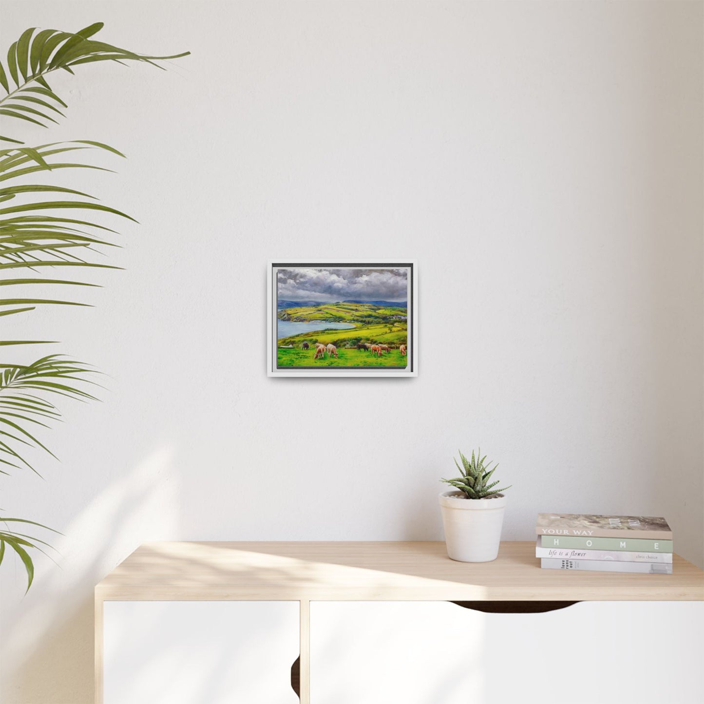 Cushendun Hills wall art showcasing rolling hills and scenic Irish landscapes, framed in high-quality materials for an elegant look.