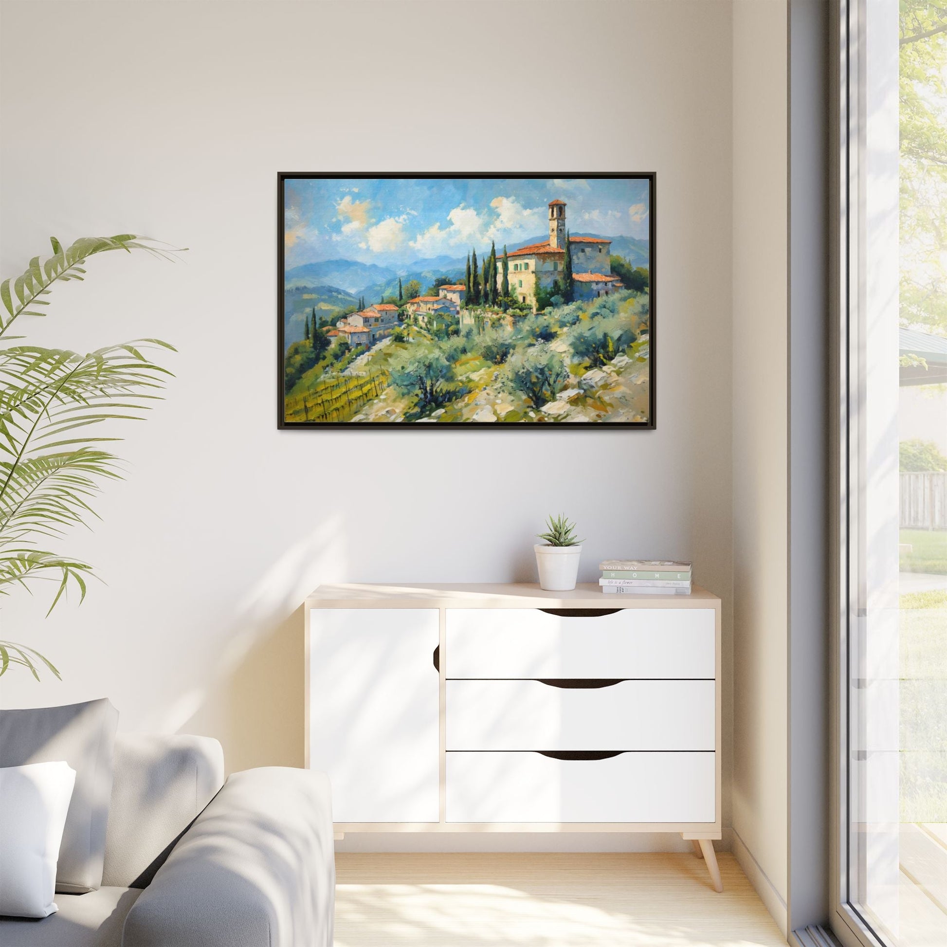 Tuscan Village on Hill - Captivating Italian Landscape Canvas Print for Timeless Home Décor