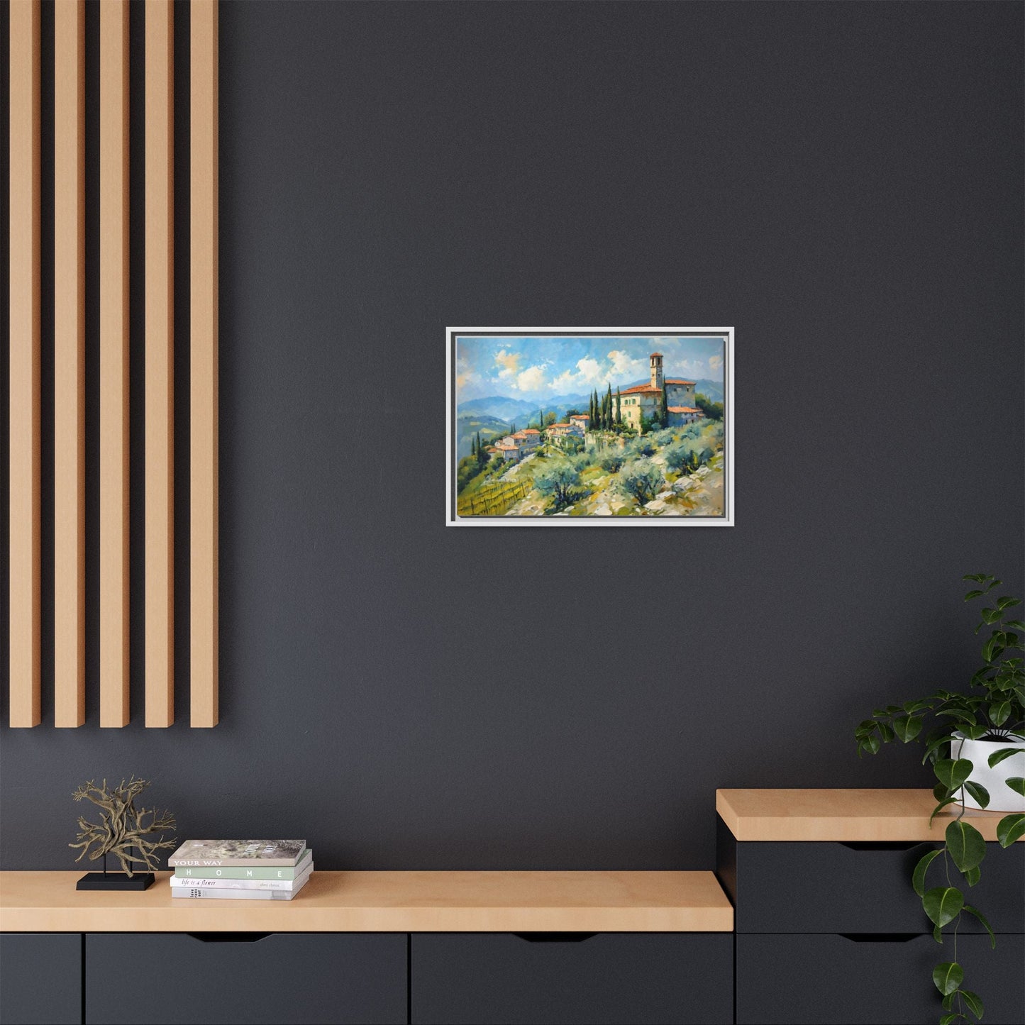 Tuscan Village on Hill - Captivating Italian Landscape Canvas Print for Timeless Home Décor