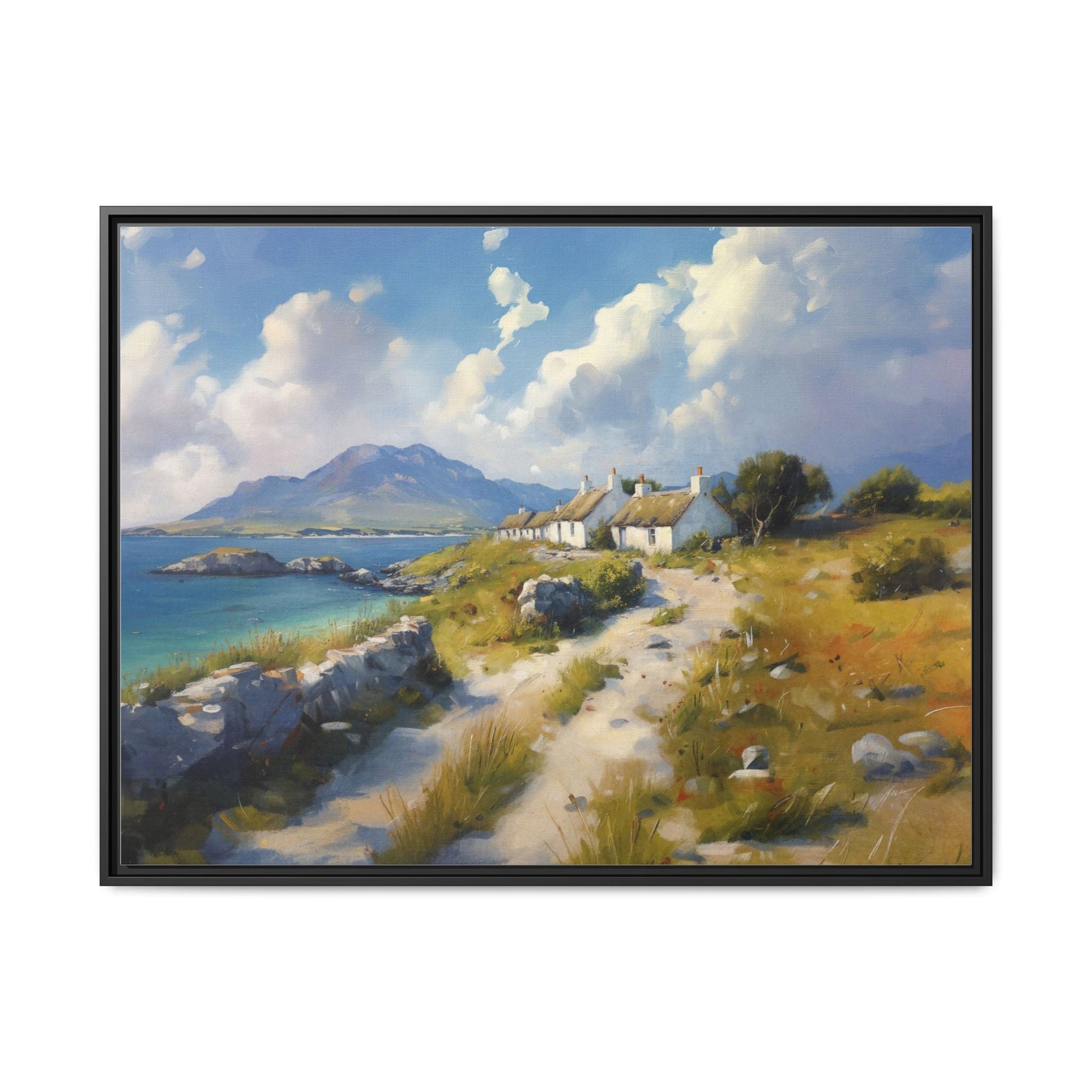 Blustery Day wall art featuring a dramatic wind-swept landscape in a pinewood frame.