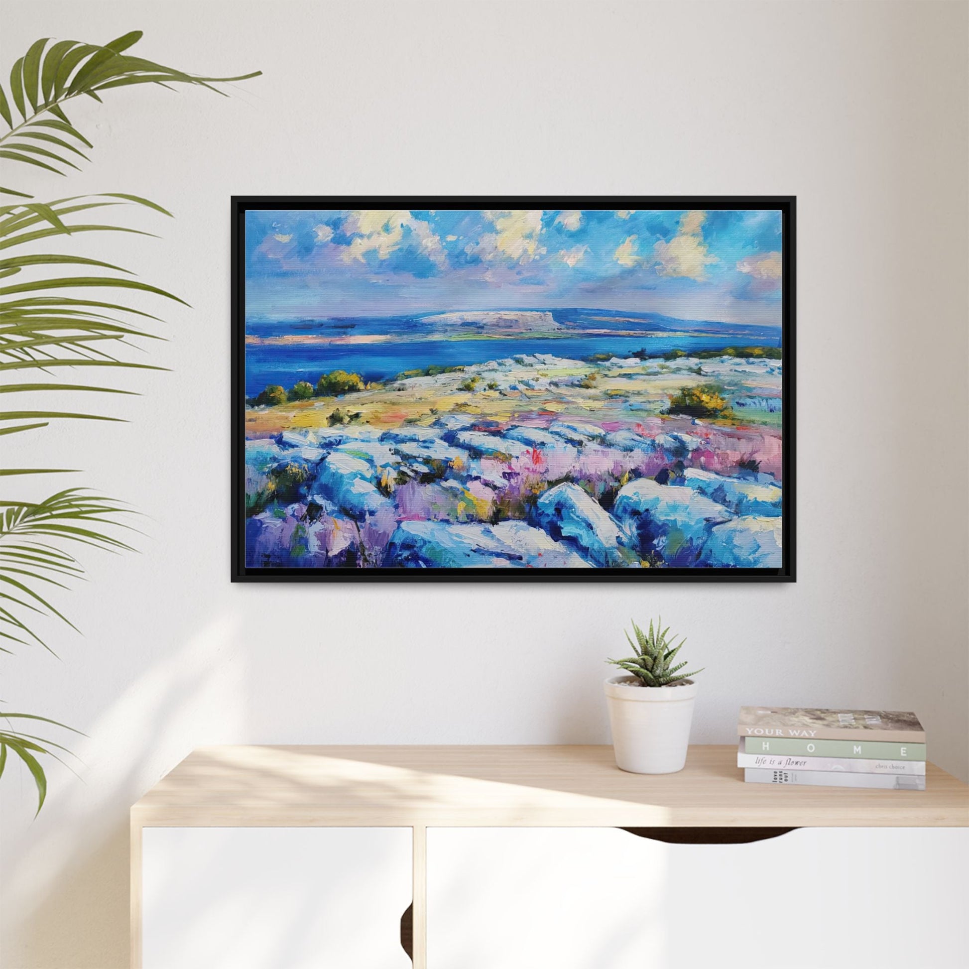 Burren 3 wall art featuring a scenic view of the Burren region in Ireland, printed on high-quality canvas with a premium frame for timeless décor