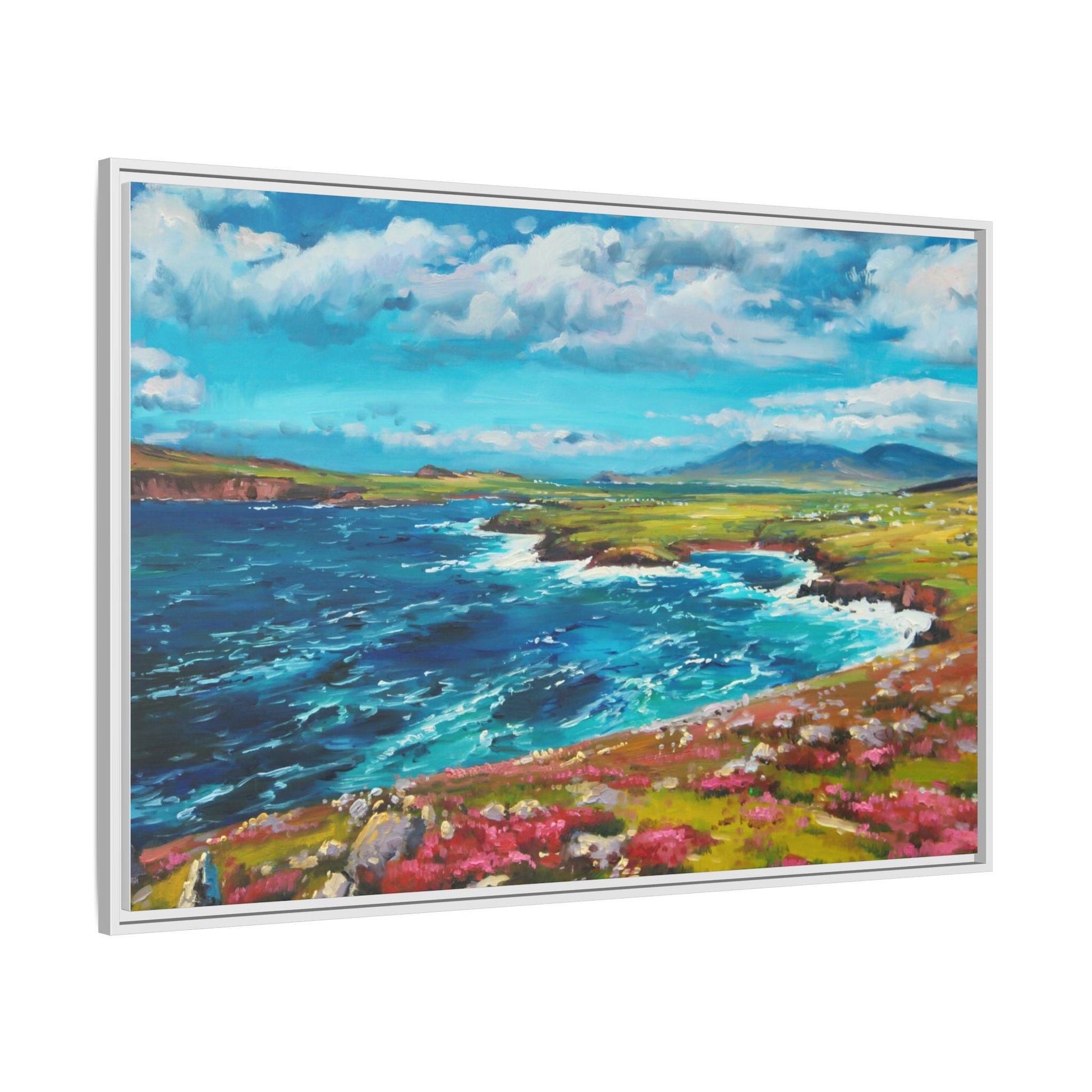 Dingle Peninsula wall art featuring a scenic view of Ireland's rugged coastline, printed on high-quality canvas with a premium frame.