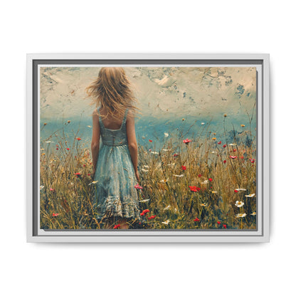 Young Girl Looking Out To Sea wall art, featuring a peaceful ocean view and a young girl in contemplation, printed on high-quality canvas for timeless décor.