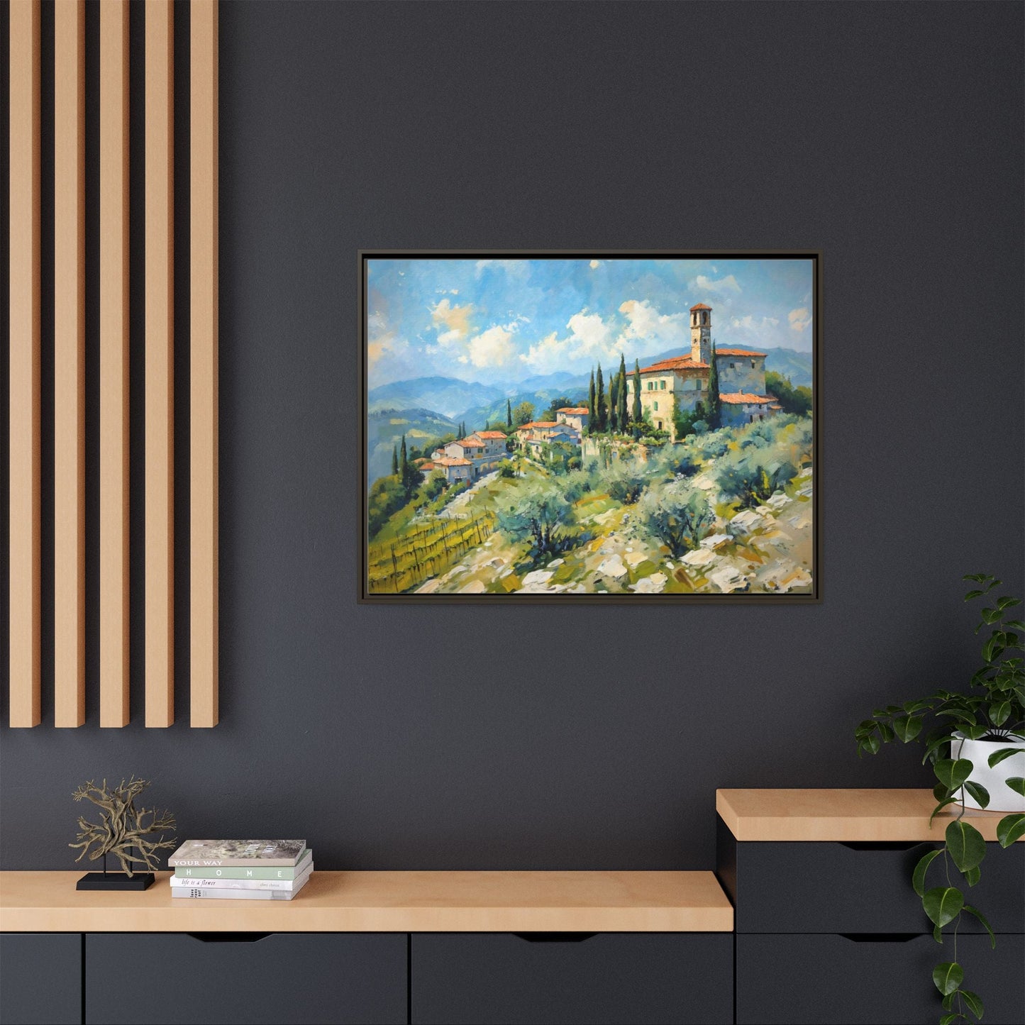 Tuscan Village on Hill - Captivating Italian Landscape Canvas Print for Timeless Home Décor