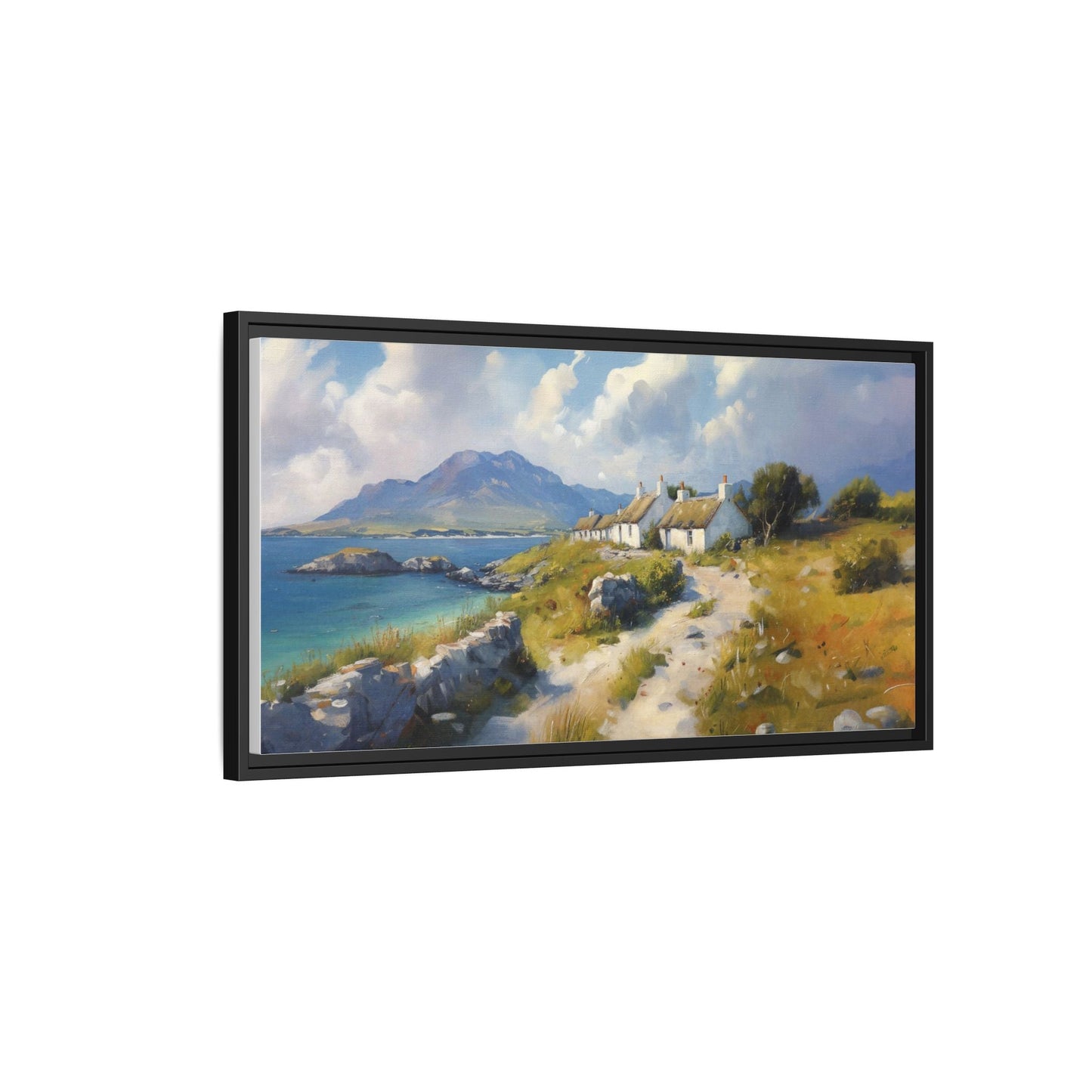 Blustery Day wall art featuring a dramatic wind-swept landscape in a pinewood frame.