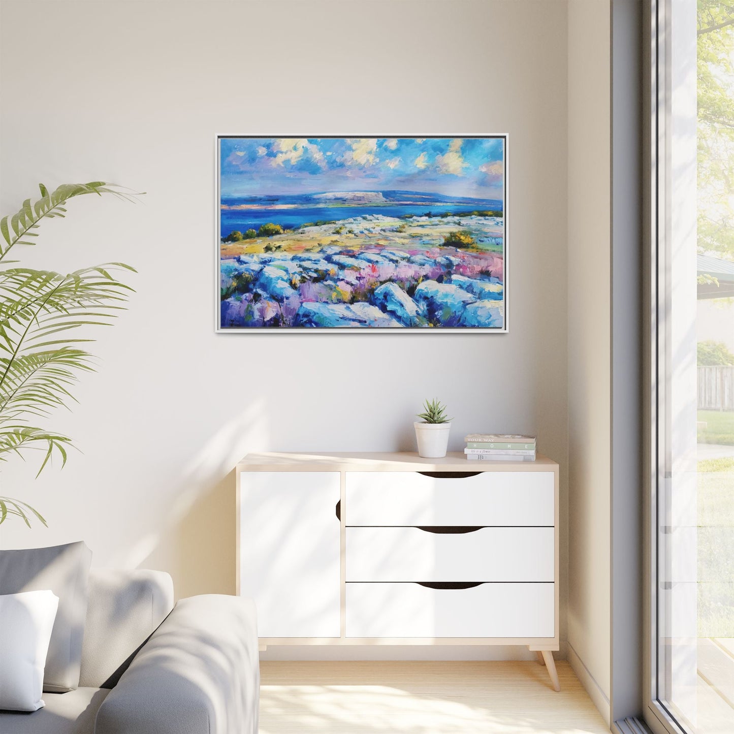 Burren 3 wall art featuring a scenic view of the Burren region in Ireland, printed on high-quality canvas with a premium frame for timeless décor