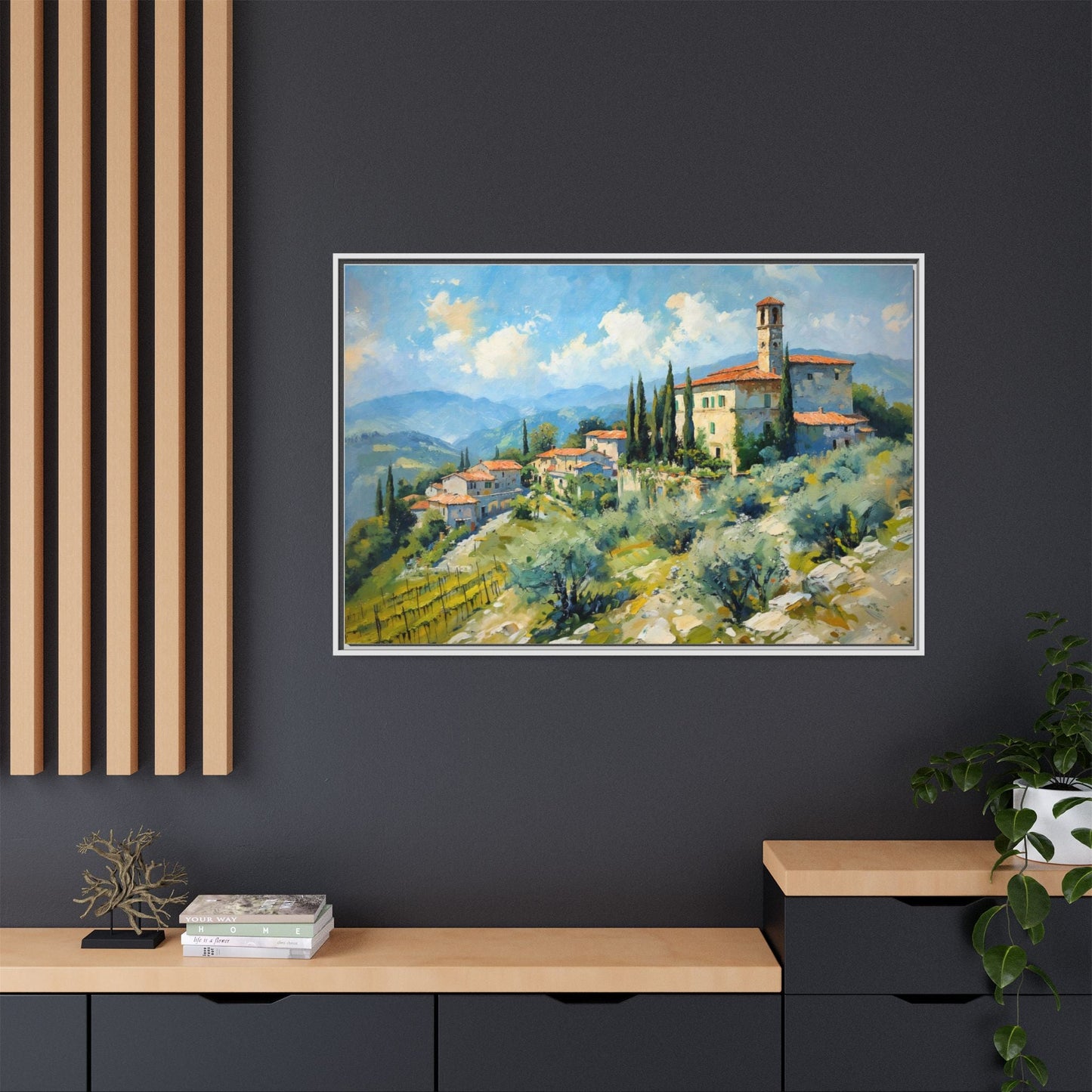 Tuscan Village on Hill - Captivating Italian Landscape Canvas Print for Timeless Home Décor