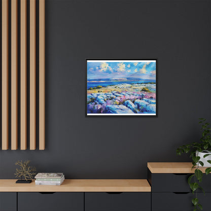 Burren 3 wall art featuring a scenic view of the Burren region in Ireland, printed on high-quality canvas with a premium frame for timeless décor