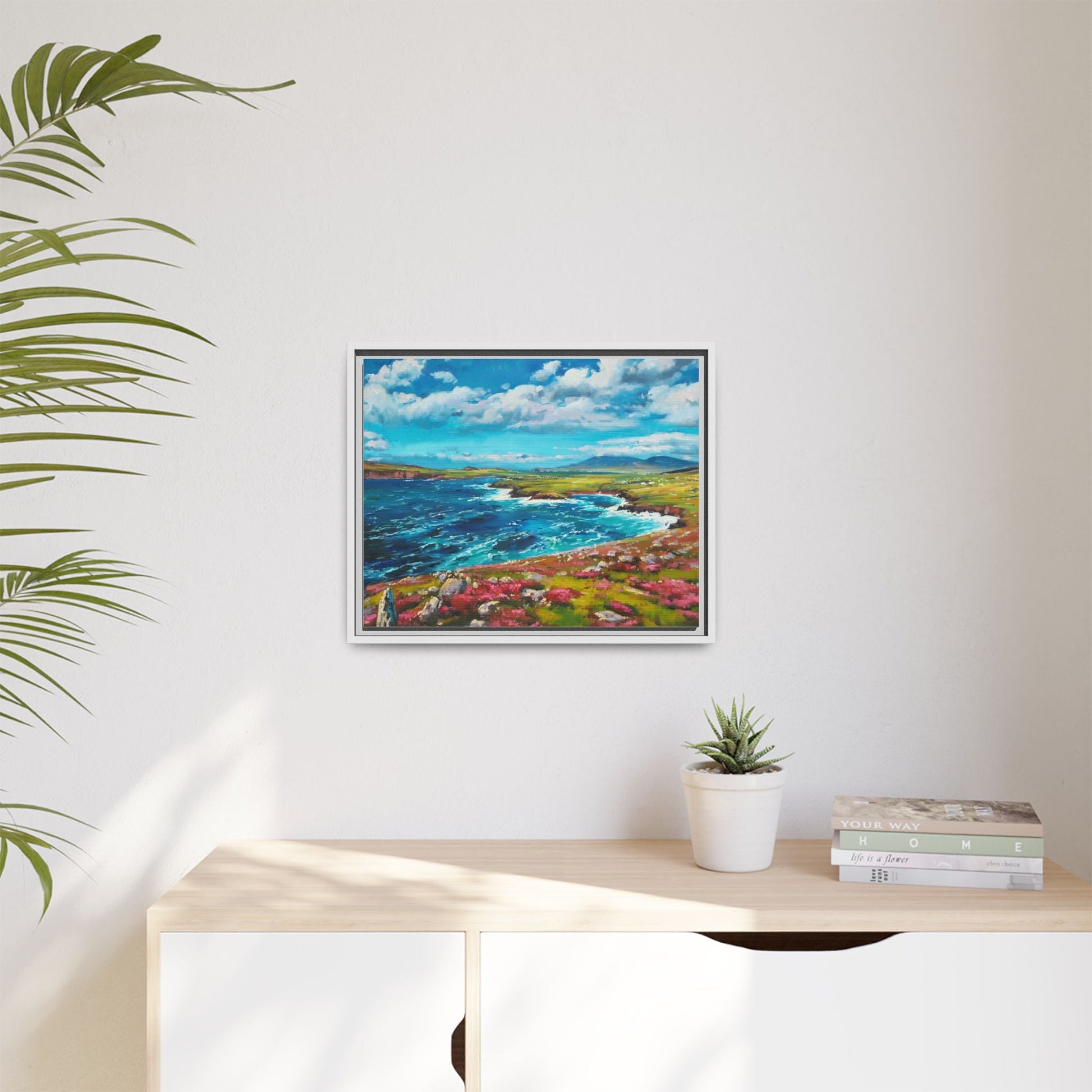 Dingle Peninsula wall art featuring a scenic view of Ireland's rugged coastline, printed on high-quality canvas with a premium frame.