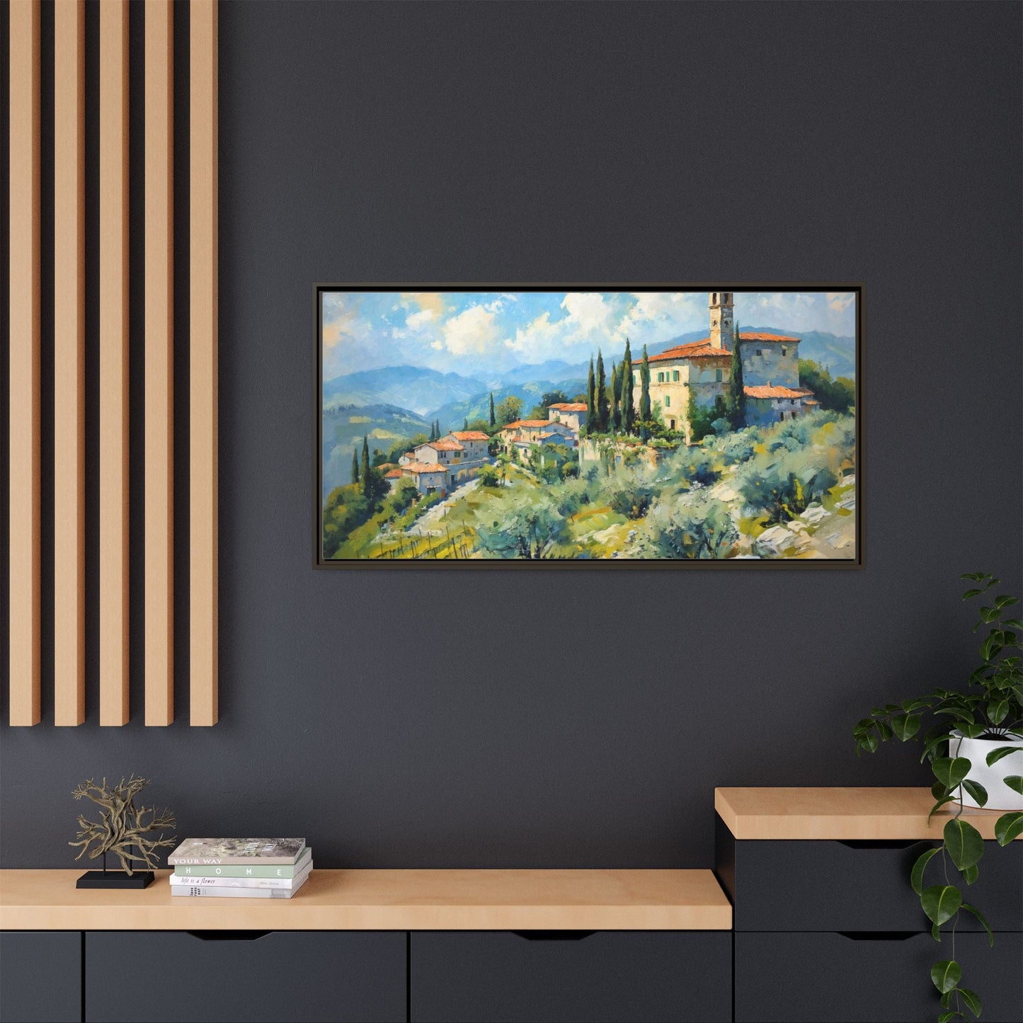 Tuscan Village on Hill - Captivating Italian Landscape Canvas Print for Timeless Home Décor