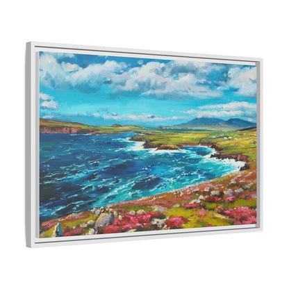 Dingle Peninsula wall art featuring a scenic view of Ireland's rugged coastline, printed on high-quality canvas with a premium frame.