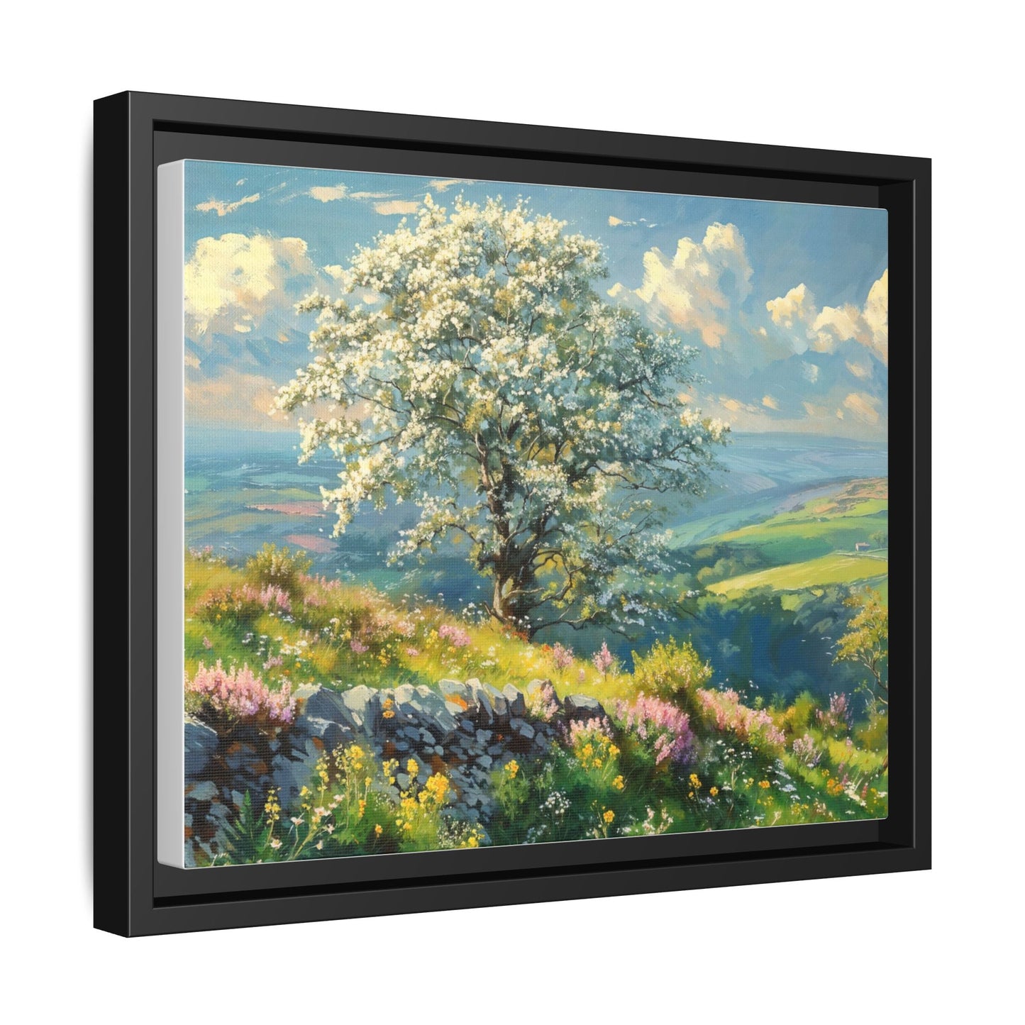 Whitethorn in Bloom wall art featuring a vibrant scene of blooming whitethorn trees, printed on high-quality canvas for a natural and timeless décor.