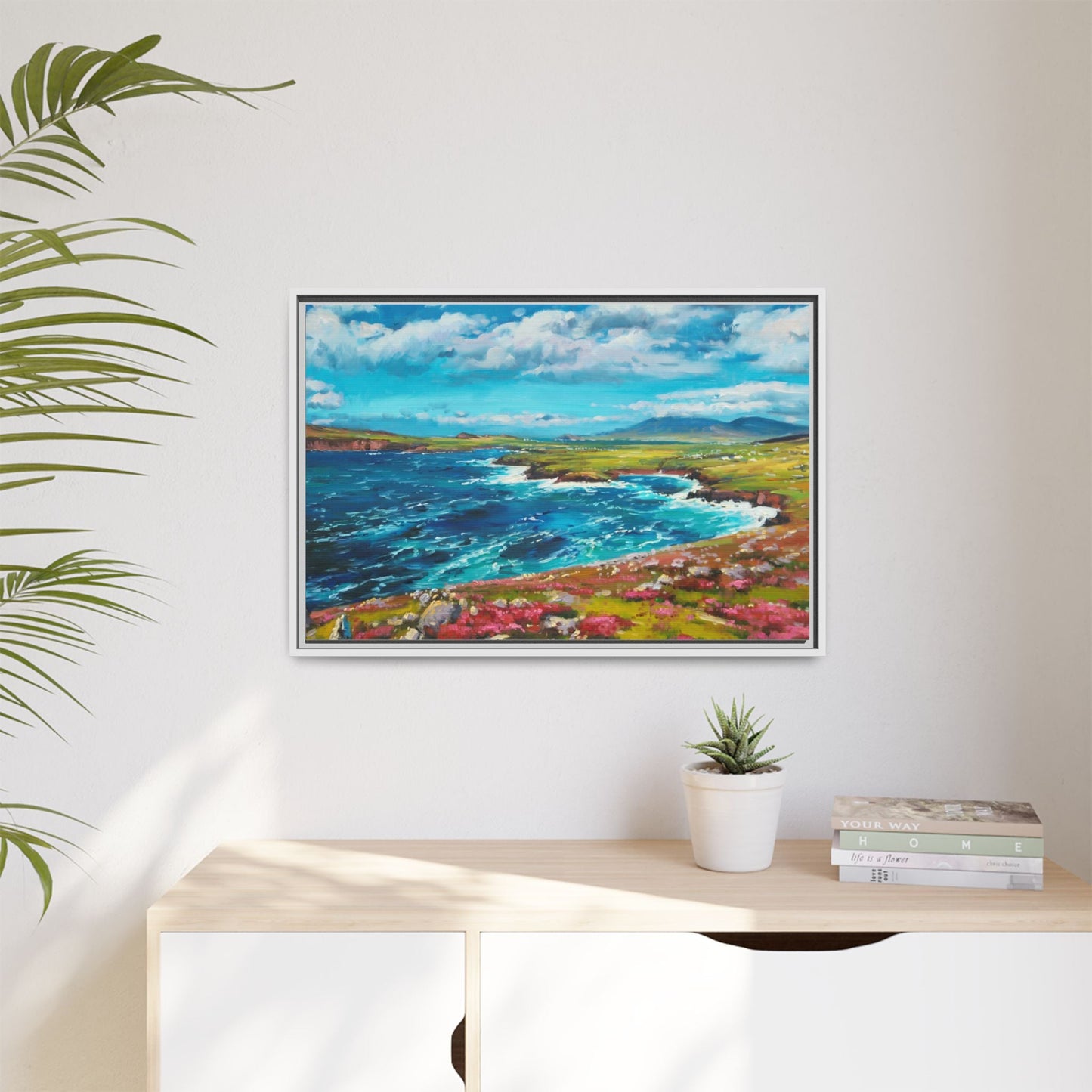 Dingle Peninsula wall art featuring a scenic view of Ireland's rugged coastline, printed on high-quality canvas with a premium frame.