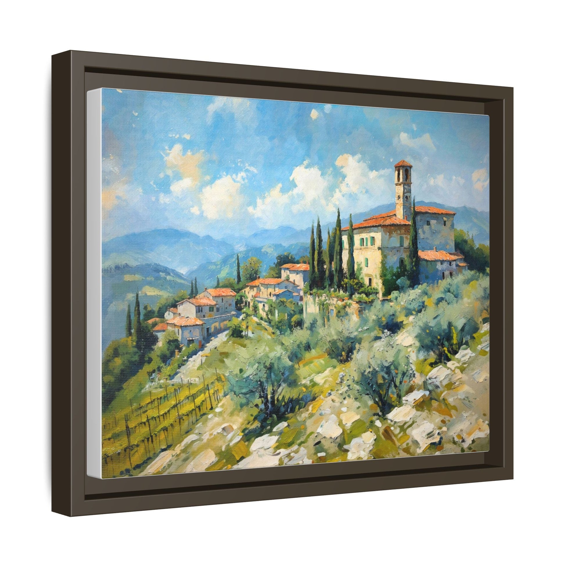 Tuscan Village on Hill - Captivating Italian Landscape Canvas Print for Timeless Home Décor