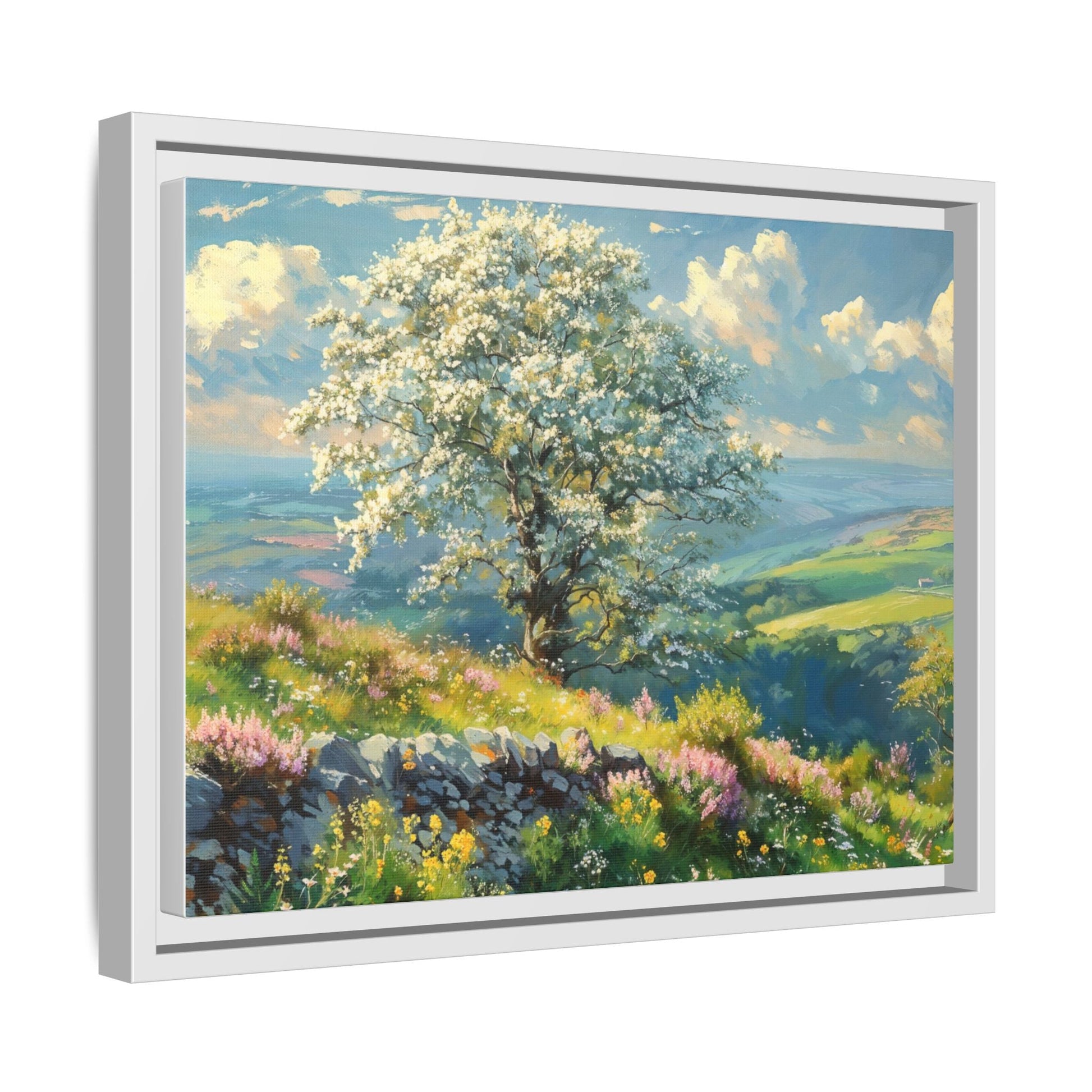 Whitethorn in Bloom wall art featuring a vibrant scene of blooming whitethorn trees, printed on high-quality canvas for a natural and timeless décor.