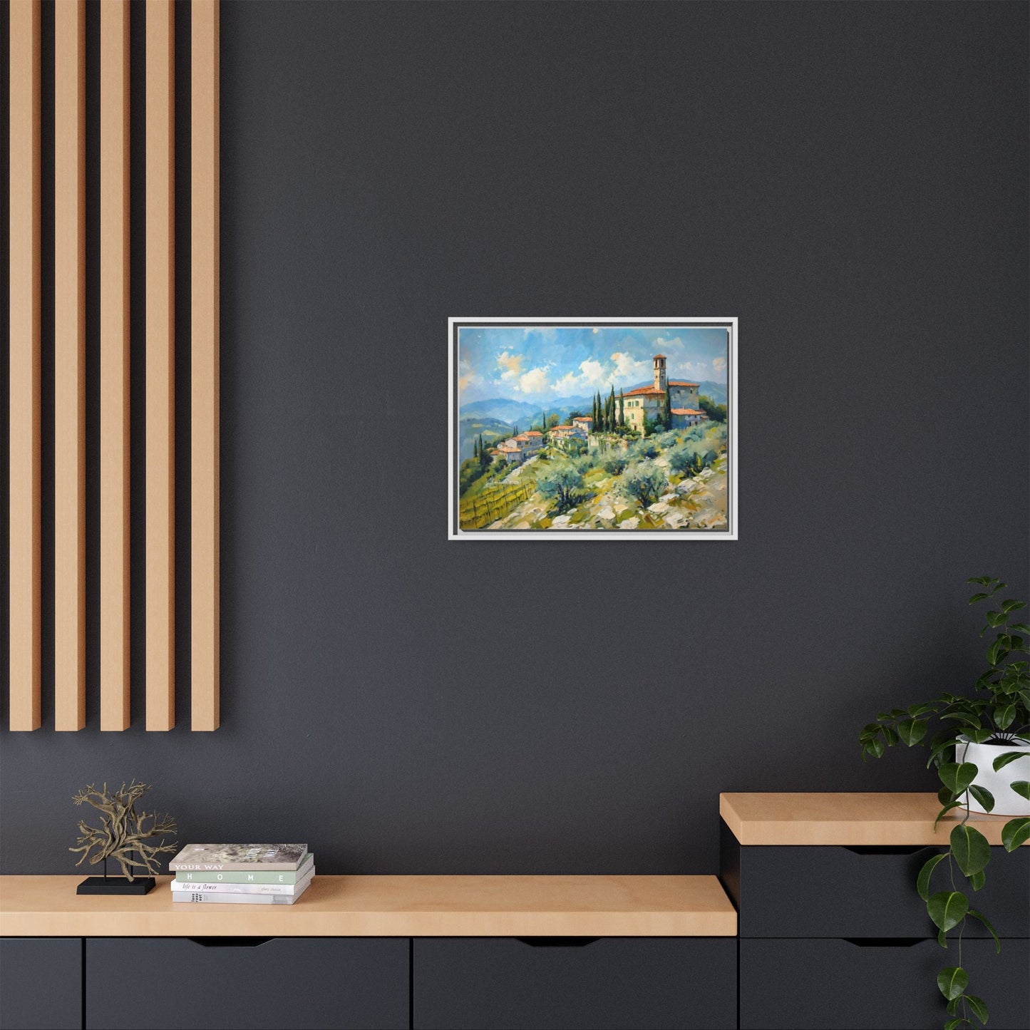 Tuscan Village on Hill - Captivating Italian Landscape Canvas Print for Timeless Home Décor