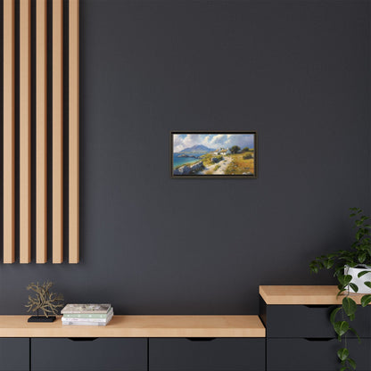 Blustery Day wall art featuring a dramatic wind-swept landscape in a pinewood frame.