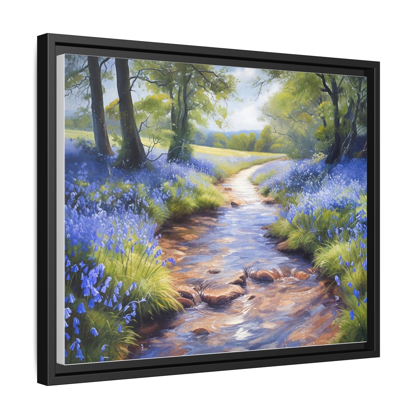 Bluebell Stream Wall Art - Serene Nature Landscape Canvas Print