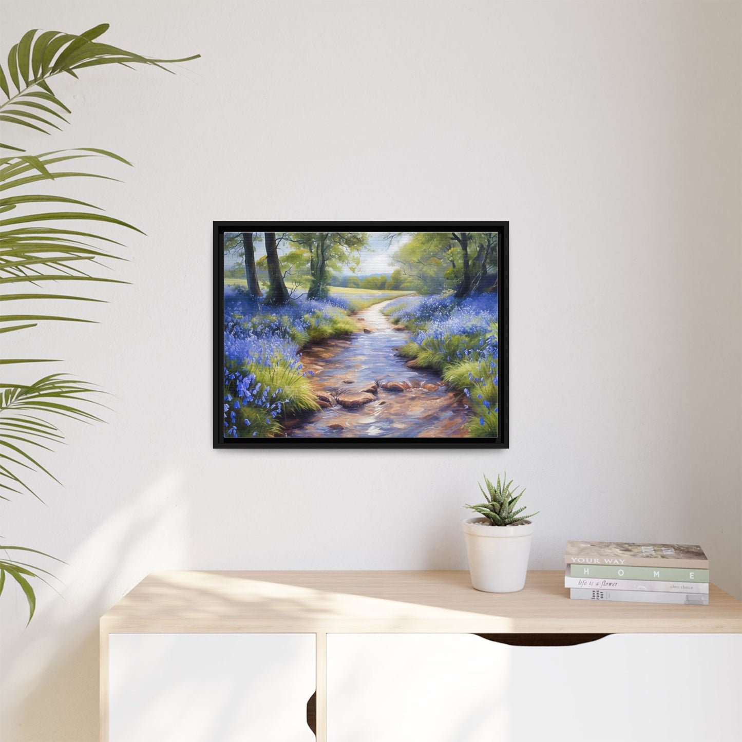 Bluebell Stream Wall Art - Serene Nature Landscape Canvas Print