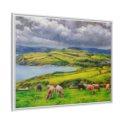 Cushendon Hills wall art showcasing rolling hills and scenic Irish landscapes, framed in high-quality materials for an elegant look.