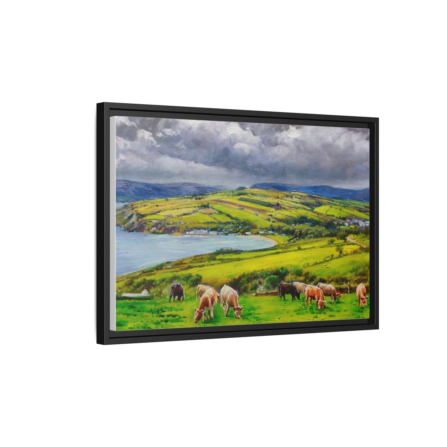 Cushendon Hills wall art showcasing rolling hills and scenic Irish landscapes, framed in high-quality materials for an elegant look.