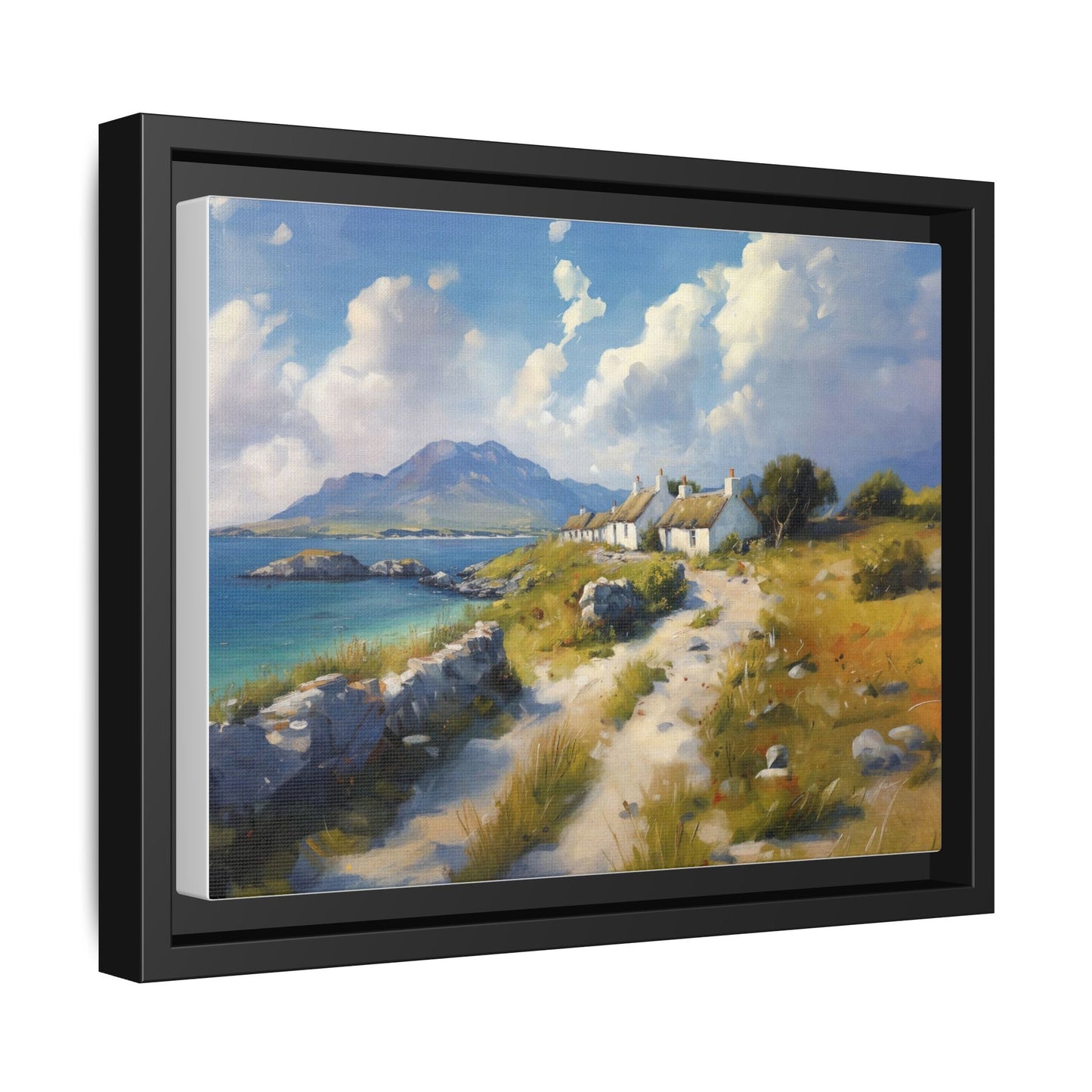 Blustery Day wall art featuring a dramatic wind-swept landscape in a pinewood frame.