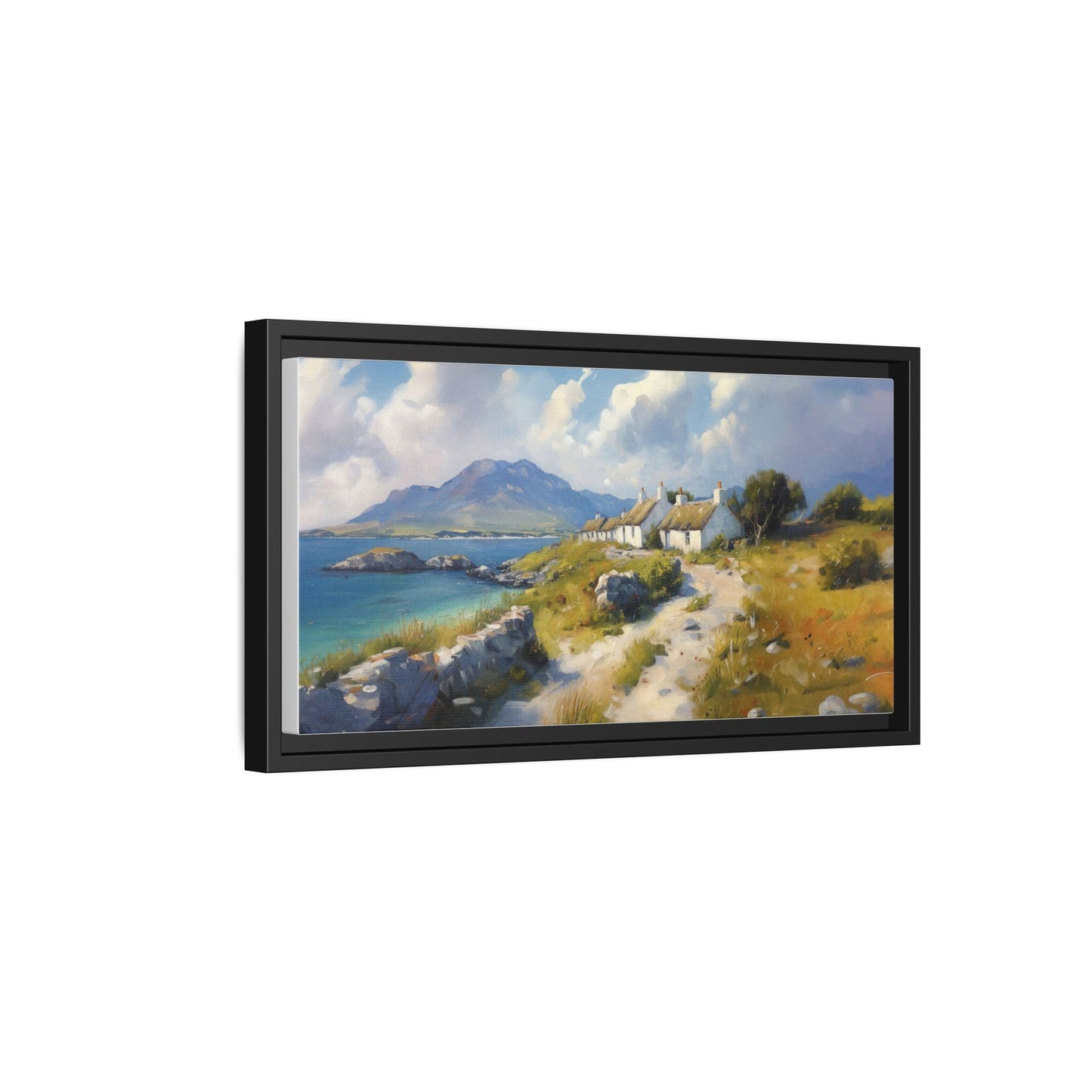 Blustery Day wall art featuring a dramatic wind-swept landscape in a pinewood frame.