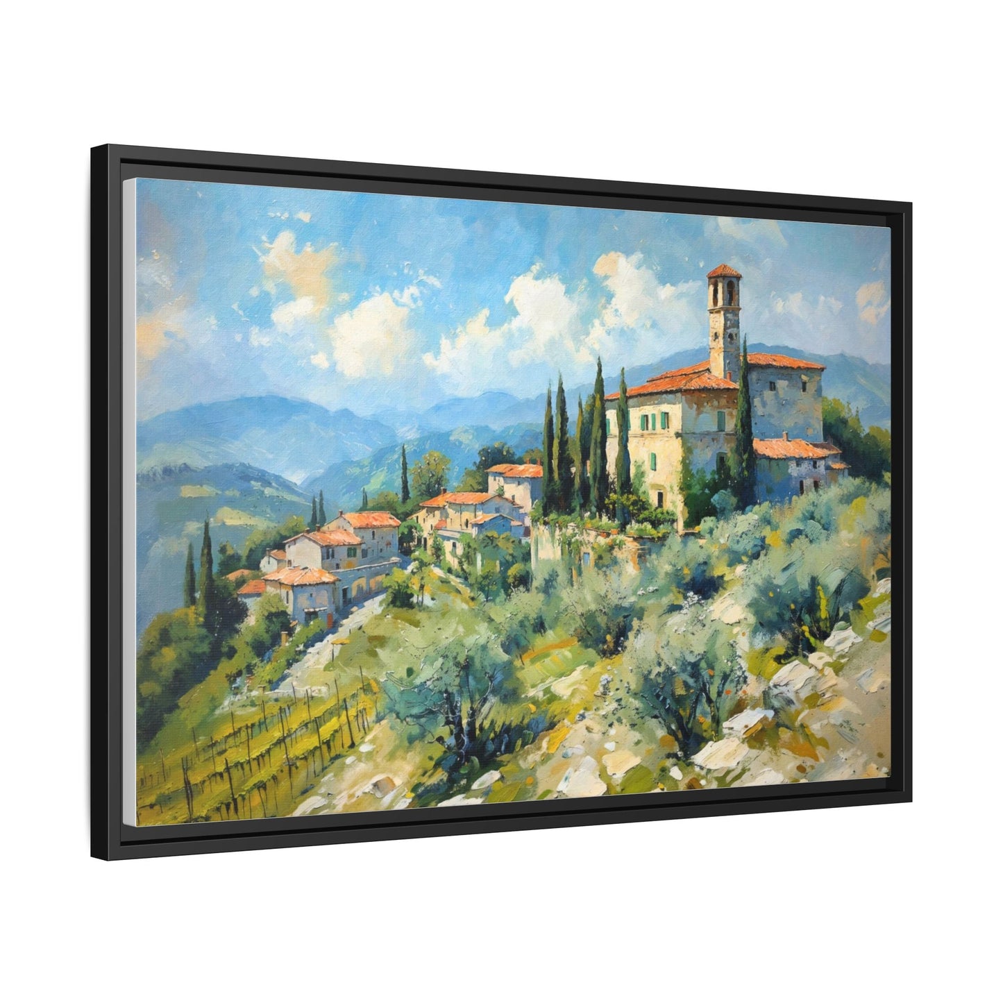 Tuscan Village on Hill - Captivating Italian Landscape Canvas Print for Timeless Home Décor