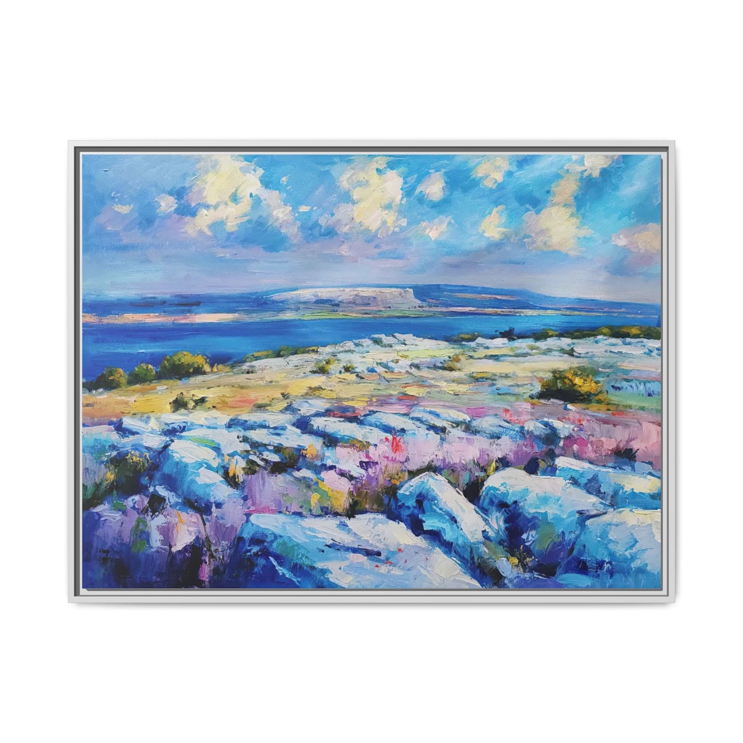 Burren 3 wall art featuring a scenic view of the Burren region in Ireland, printed on high-quality canvas with a premium frame for timeless décor