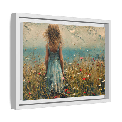 Young Girl Looking Out To Sea wall art, featuring a peaceful ocean view and a young girl in contemplation, printed on high-quality canvas for timeless décor.