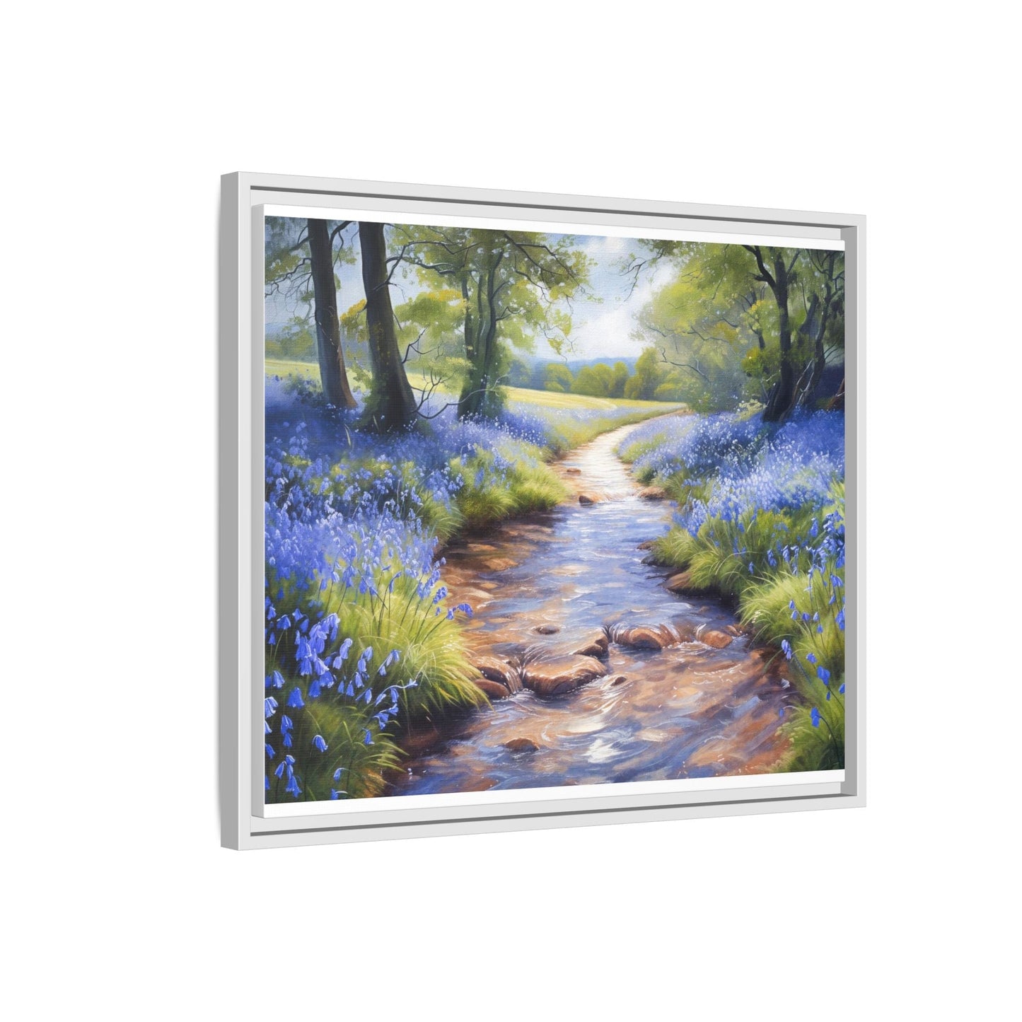 Bluebell Stream Wall Art - Serene Nature Landscape Canvas Print